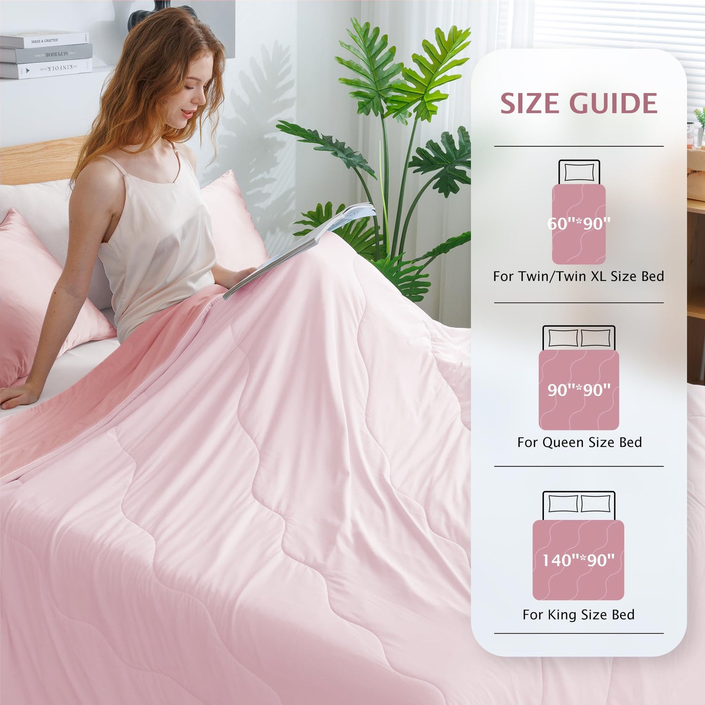 BEAUTEX Cooling Comforter Queen Size - Double Sided Cool Blanket for Hot Sleepers and Night Sweats, Q-Max>0.45, Breathable Lightweight Silky Summer Ice Blankets for All Season (Pink, 90" x 90")