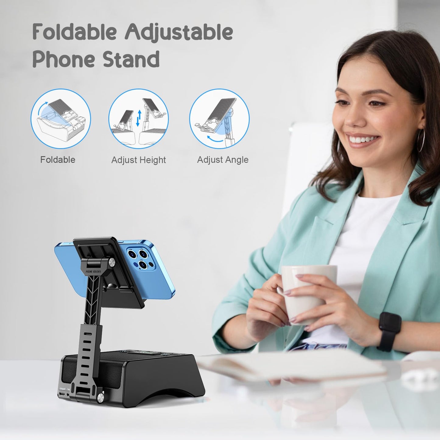 Gifts for Men Women-TechGlow Foldable Cellphone Stand with Bluetooth Speaker Charging Station Birthday Gift Idea for Mom Dad Cool Gadget Tech Gifts