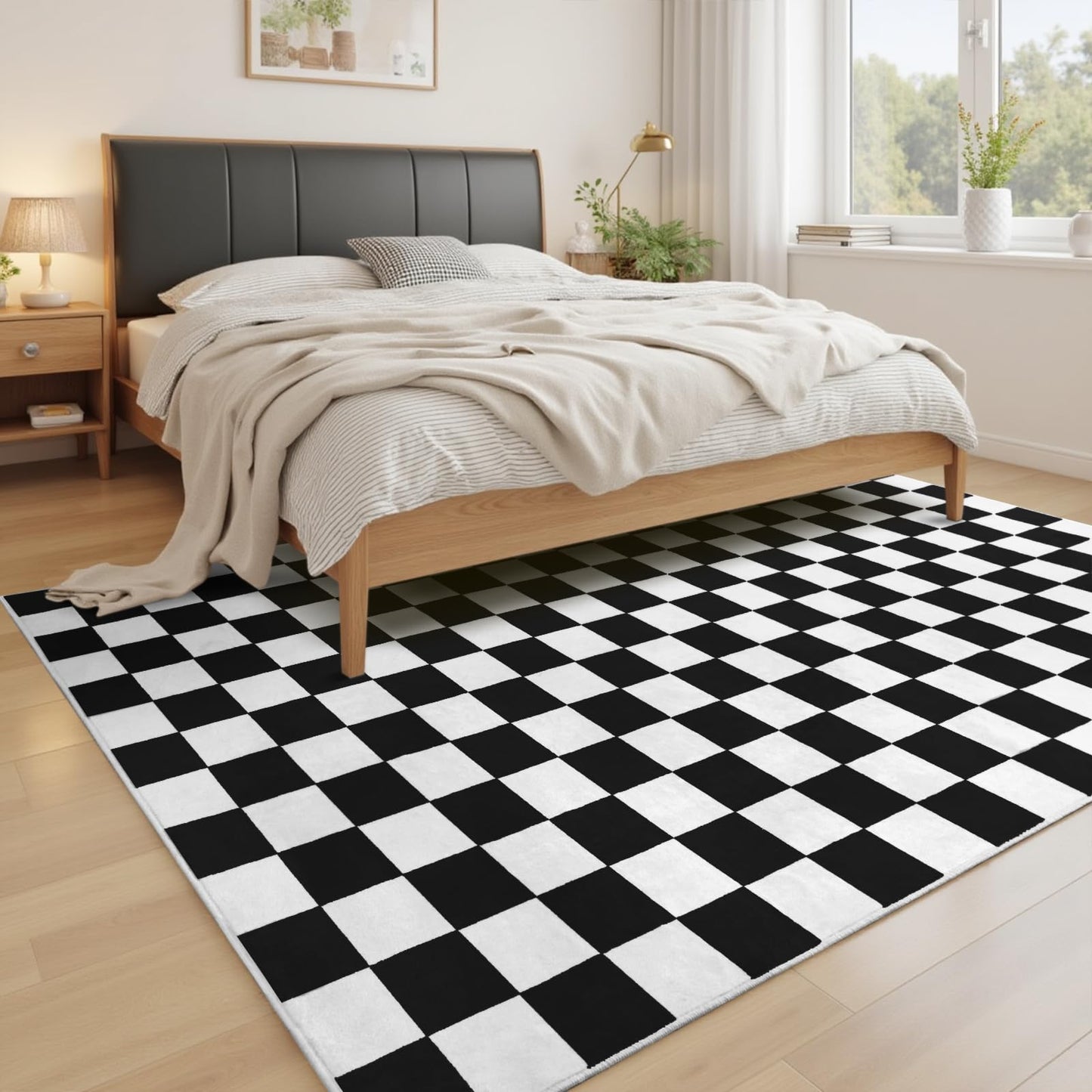 Terrug Black and White Checkered Rug for Living Room,6x9 Area Rugs Washable with Non Slip for Bedroom,Soft Low Pile Stain Resistance Retro Carpet for Dorm Kids Room