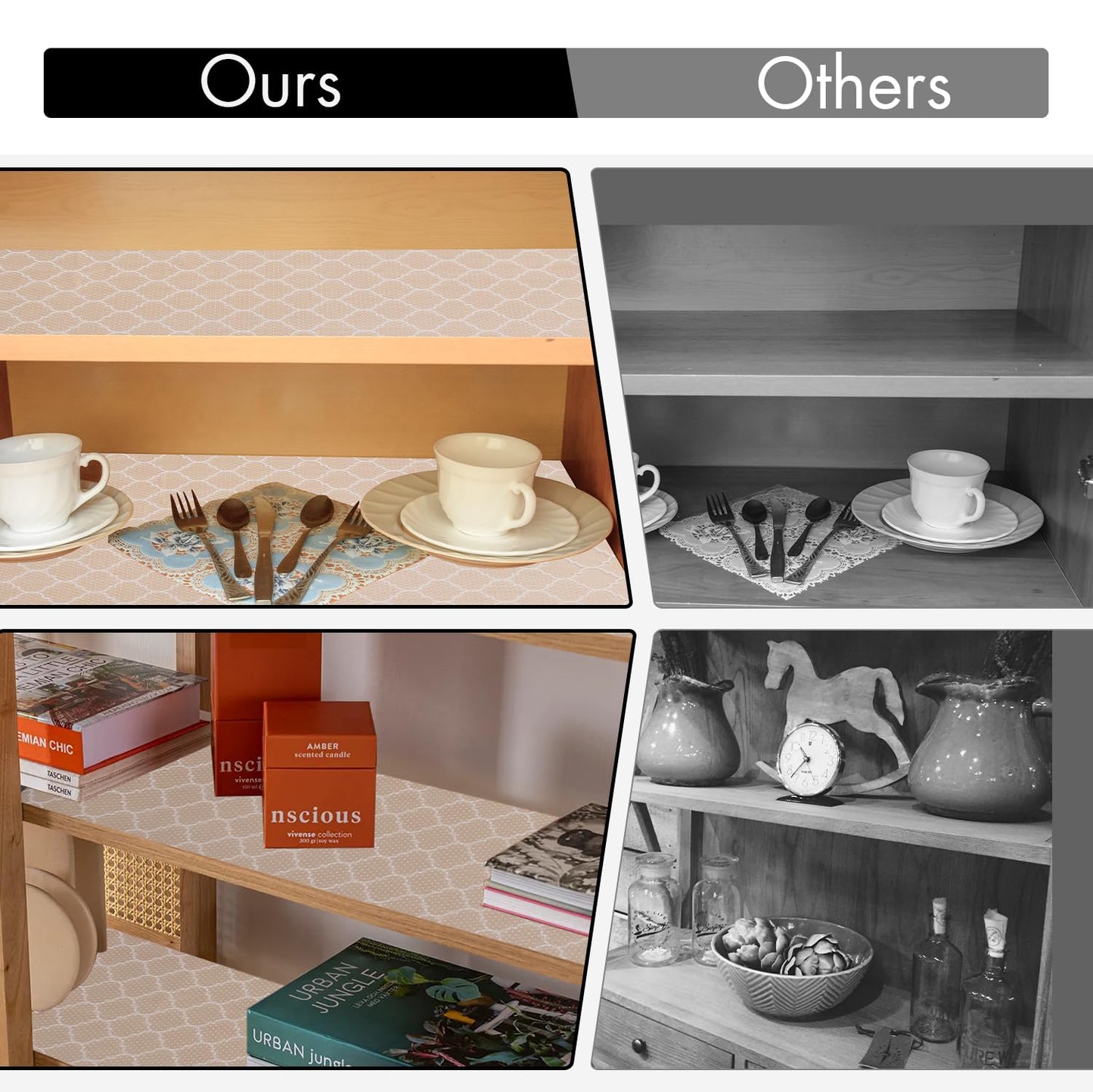 Cooyes Shelf and Drawer Liners for Kitchen Cabinets, Non Adhesive Cabinet Liner, EVA Waterproof Durable Non-Slip Drawer Mats for Shelves, Fridge, Storage, Kitchen Cupboards – Modern Pattern