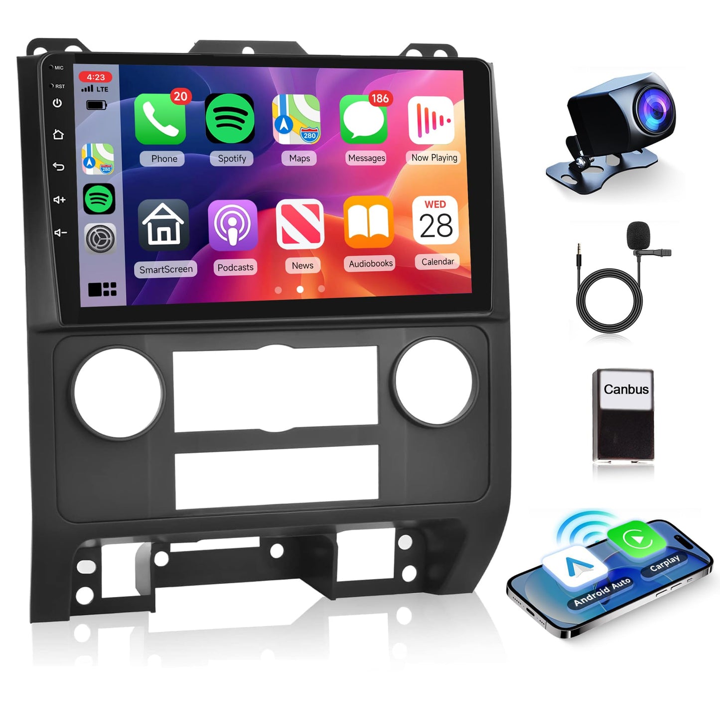 2G+32G Car Radio for Ford Escape 2007-2012/Mazda Tribute 2007-2012, Rimoody Android 13 Car Stereo Carplay Android auto 9 Inch Touch Screen GPS Navigation WiFi HiFi Bluetooth FM + Backup Camera