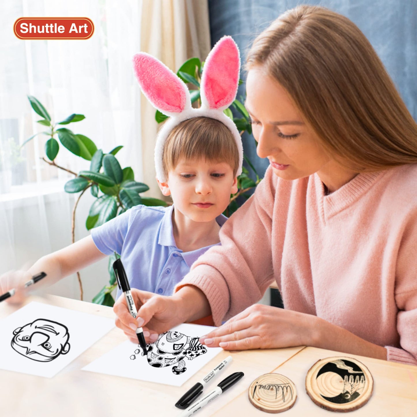 Shuttle Art 100 Pack Black Permanent Markers, Fine Point Permanent Marker Pens Set Perfect on Plastic, Wood, Stone, Metal and Glass for Doodling, Writing, Marking, Office School Supplies