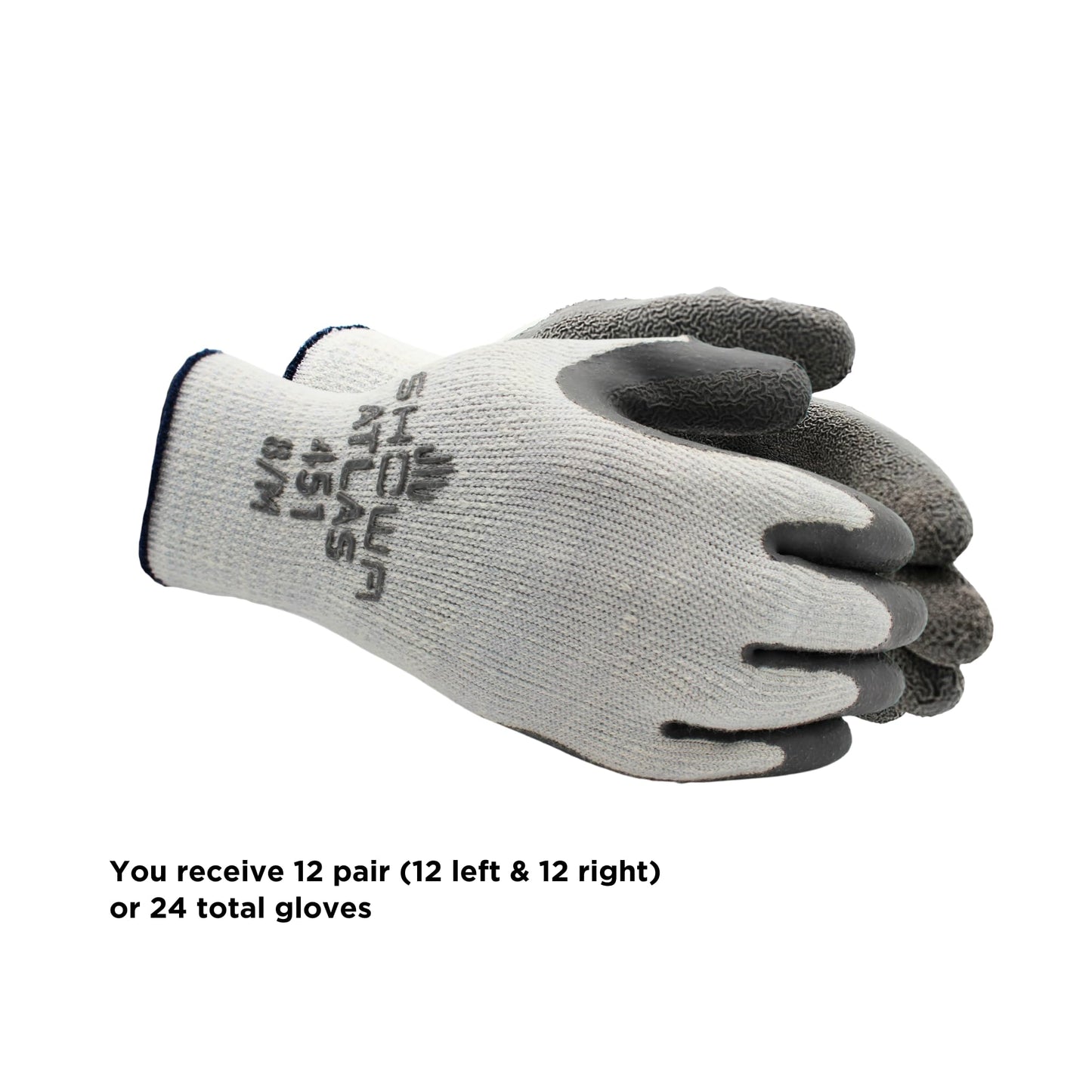 SHOWA Atlas 451 Natural Rubber Latex Palm Coated Insulated General Purpose Winter Work Glove with Poly Blend Liner, Large (12 Pair)