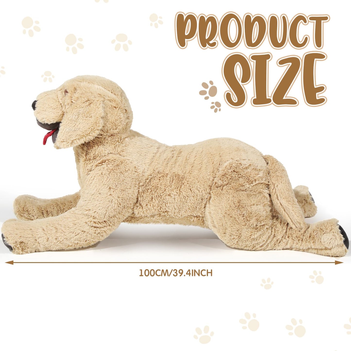 Geosar Dog Stuffed Animals Plush 39.4 Inch Soft Cuddly Golden Retriever Plush Toys Large Stuffed Dog Body Pillow Gifts for Kids Girls Boys Birthday