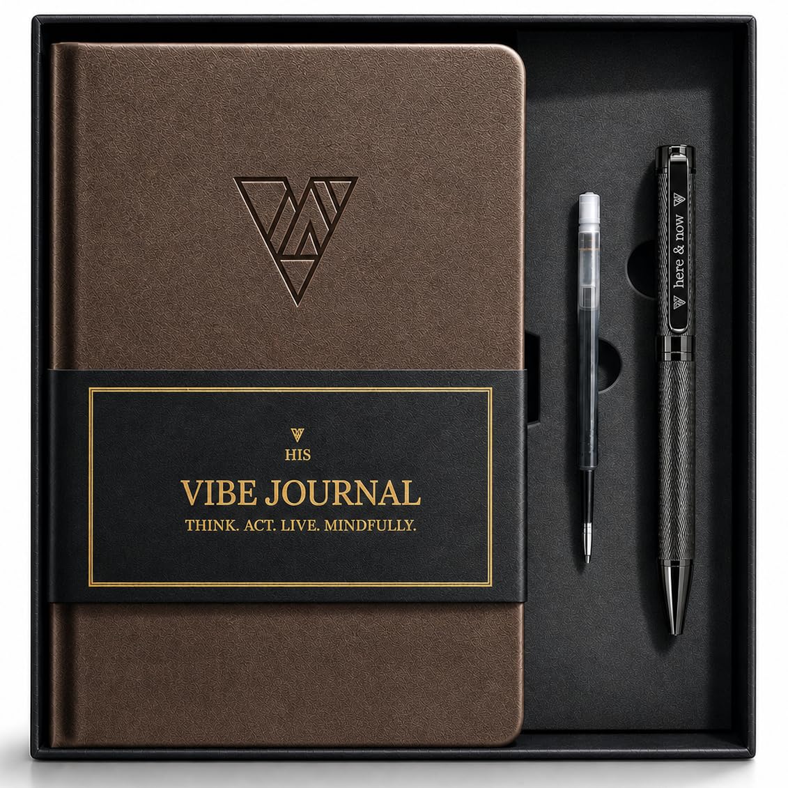 Simply Zen Journal & Pen Set for Men | 13-Week Guided Mindfulness & Self Mastery Journal with Solid Brass Pen | Short Readings, Daily Prompts & Reflection Exercises | A5 Vegan Leather | Gift Box