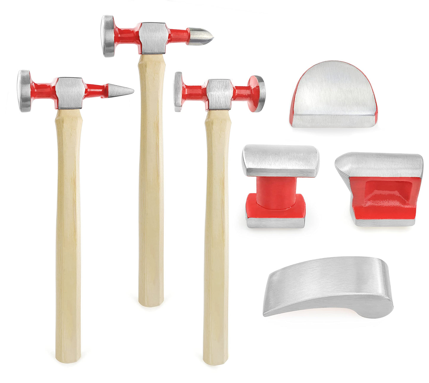 C&T 7 Piece Auto Body Repair Tool Hammer Dolly Set, Car Body Repair Tool Kit with Carrying Case, Hickory Handles