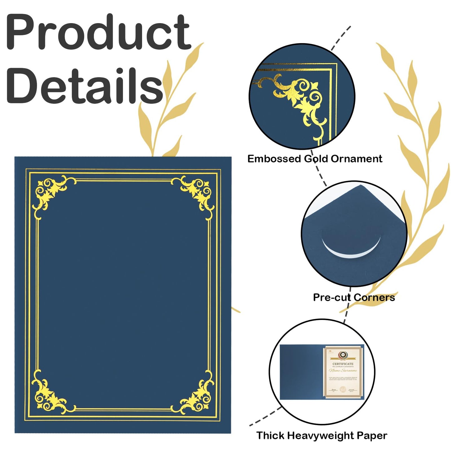 80 Packs Certificate Holders, Navy Blue Certificate Covers, Diploma Holders, Certificate Folders with Gold Foil Border for Letter Size 8.5" x 11" Certificates, Diploma, Documents, Award Cover