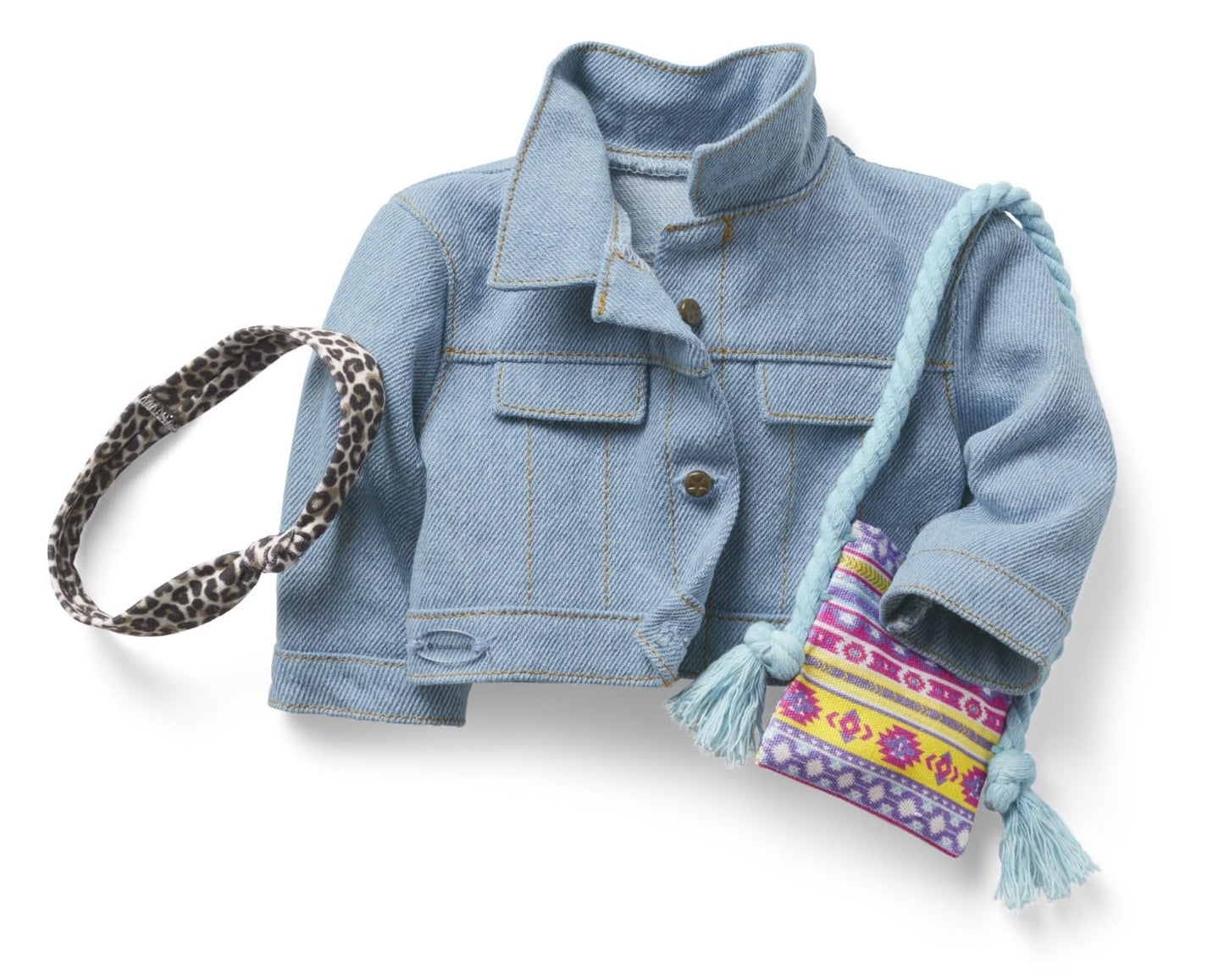 American Girl Truly Me 18-inch Doll Accessories Jean Jacket, Printed Purse, and Leopard-Print Headband, For Ages 6+