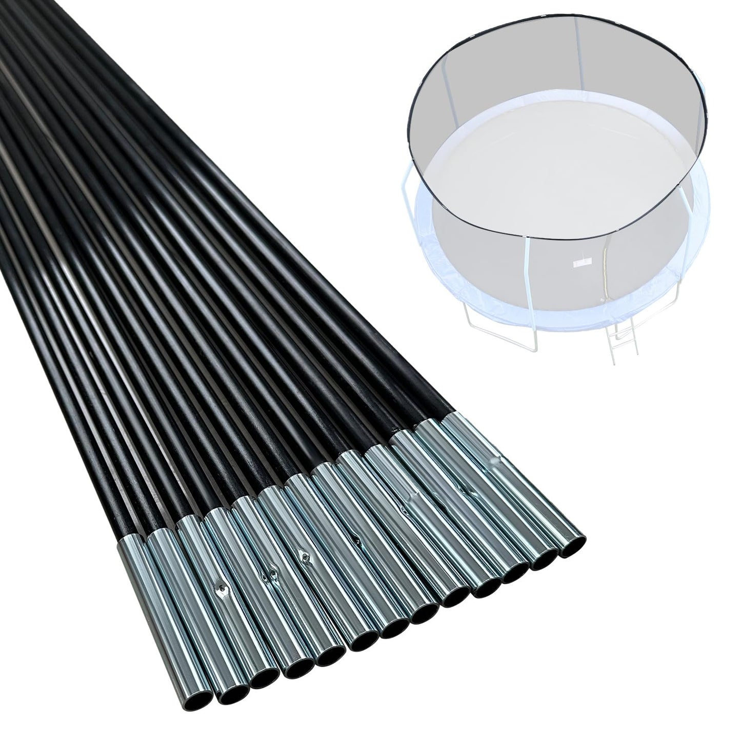 Universal Trampoline Fiber Glass Rods to Replace The Top Ring of Net Enclosure, Fiberglass Poles for 14Ft Frame with Tube Caps, Not for The Plastic T Connector
