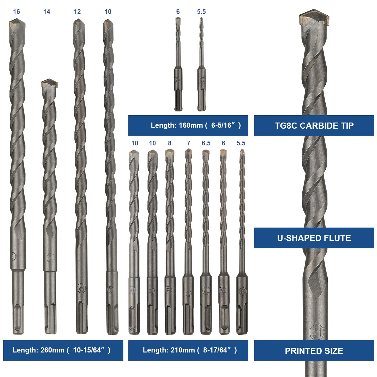 COMOWARE Rotary Hammer Drill Bits Set & Chisels- SDS Plus Concrete Masonry Hole Tool 17pcs with Storage Case