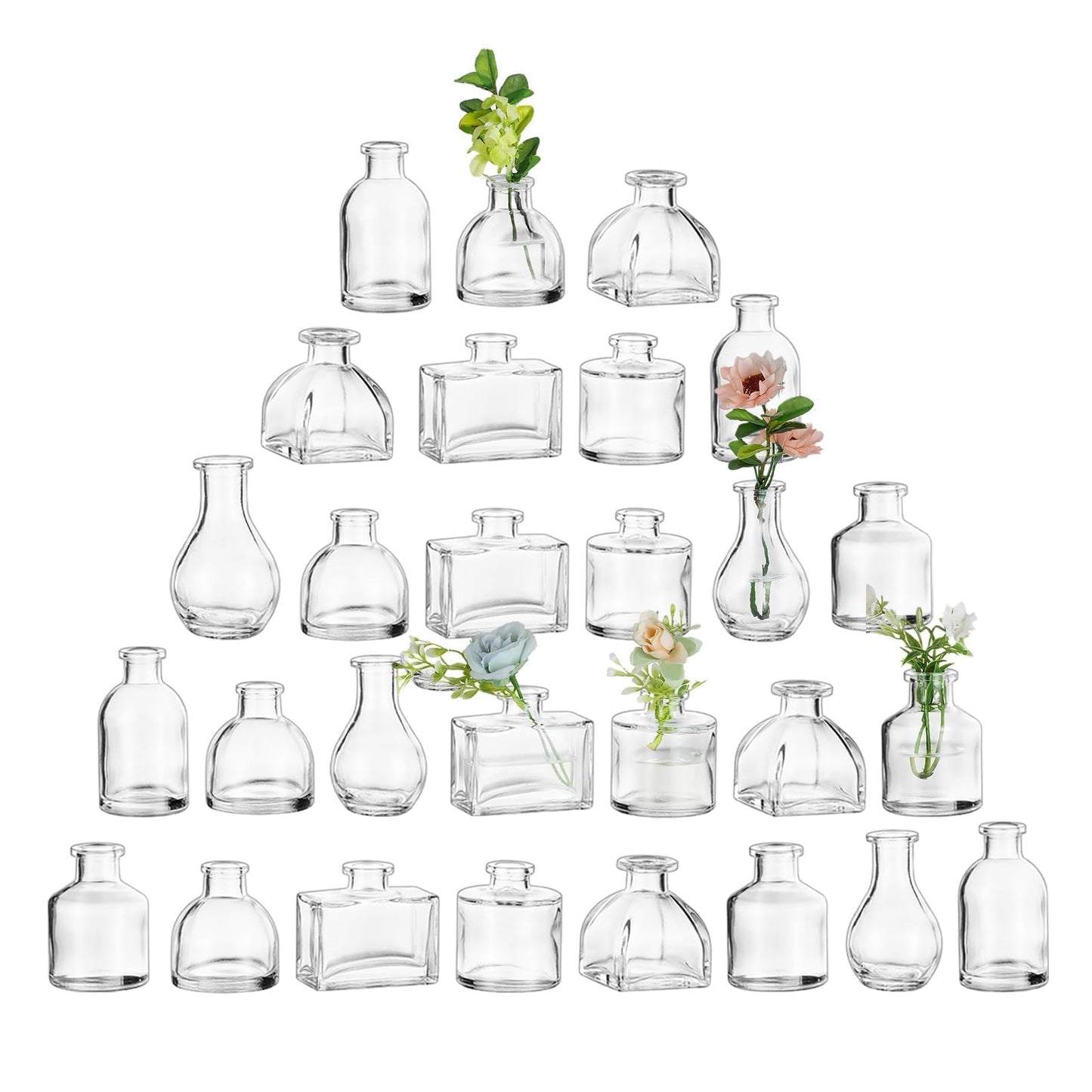 Glasseam Clear Glass Vases for Centerpieces: Mini Flower Vase Set 28Pcs Bud Vases in Bulk - Modern Small Vases for Home Room Wedding Party Dining Table Center Decor