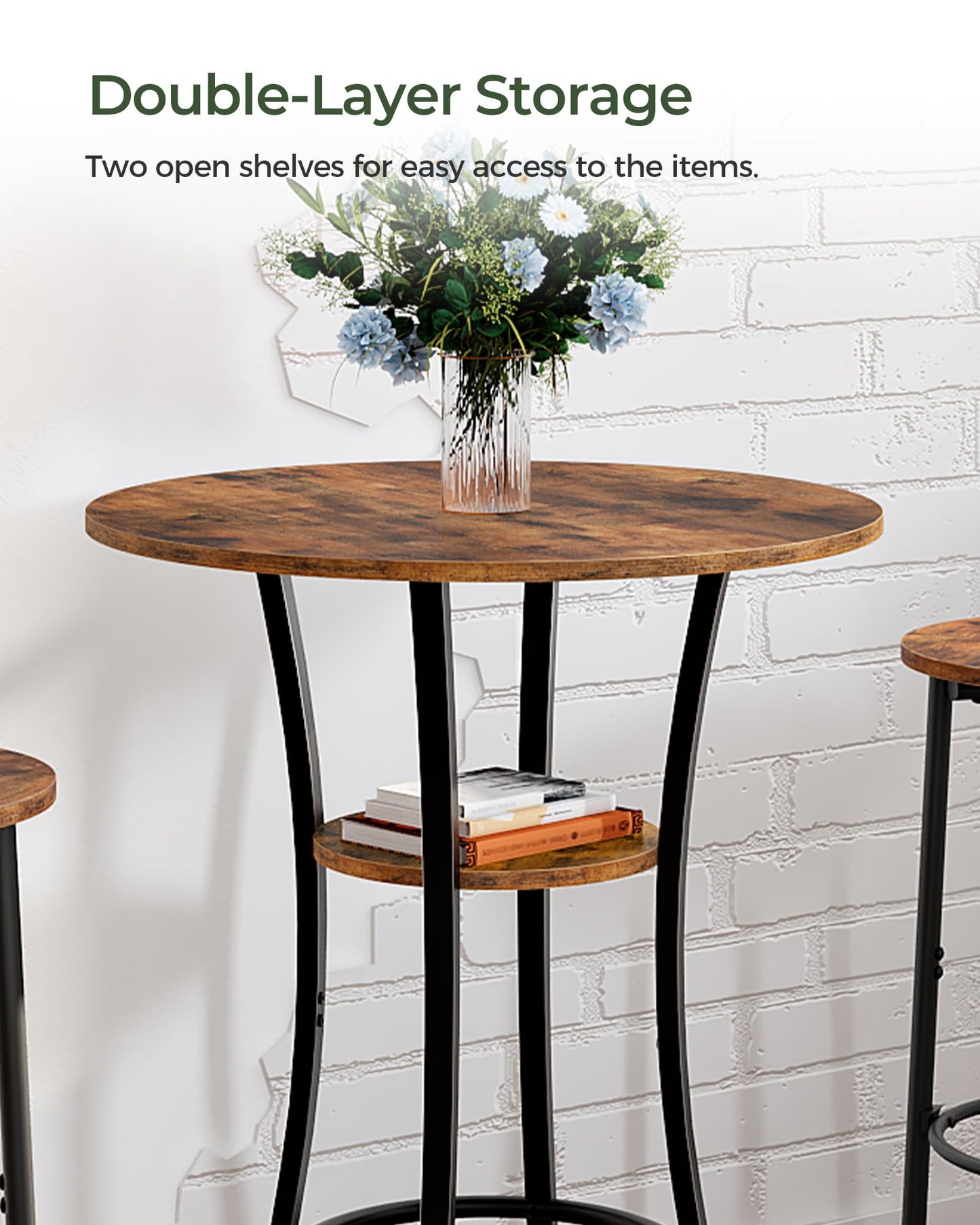 CHOEZON Round Bar Table, 2-Tier High Top & Counter Height Dining Table, for Bistro, Pub, Kitchen, Living Room, Rustic Brown and Black TBT03BF