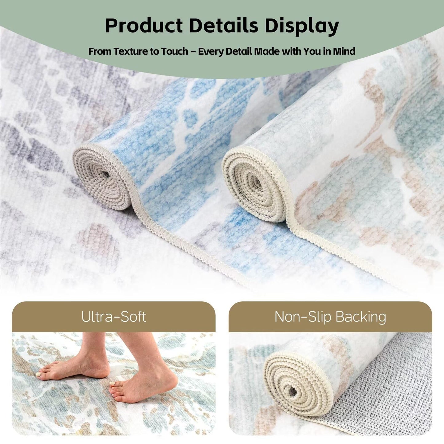 DEXDE 5x7 Area Rug for Living Room Bedroom, Washable Modern Abstract Non Slip Large Soft Rugs Low Pile Floor Carpet for Dining Room Bedroom Kitchen Office Nursery Playroom, Green