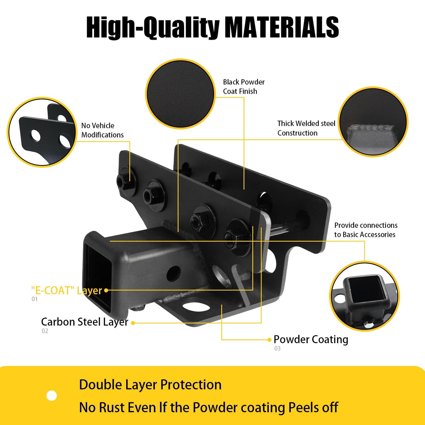 MusixiA Trailer Tow Hitch Receiver Kit for Ford Bronco 2021 2022 2023 2024 2025 2 Door & 4 Door Hitch Receiver with Cover, 2 Inch Receiver Hitch Towing Hook (Exclude Bronco Sport)