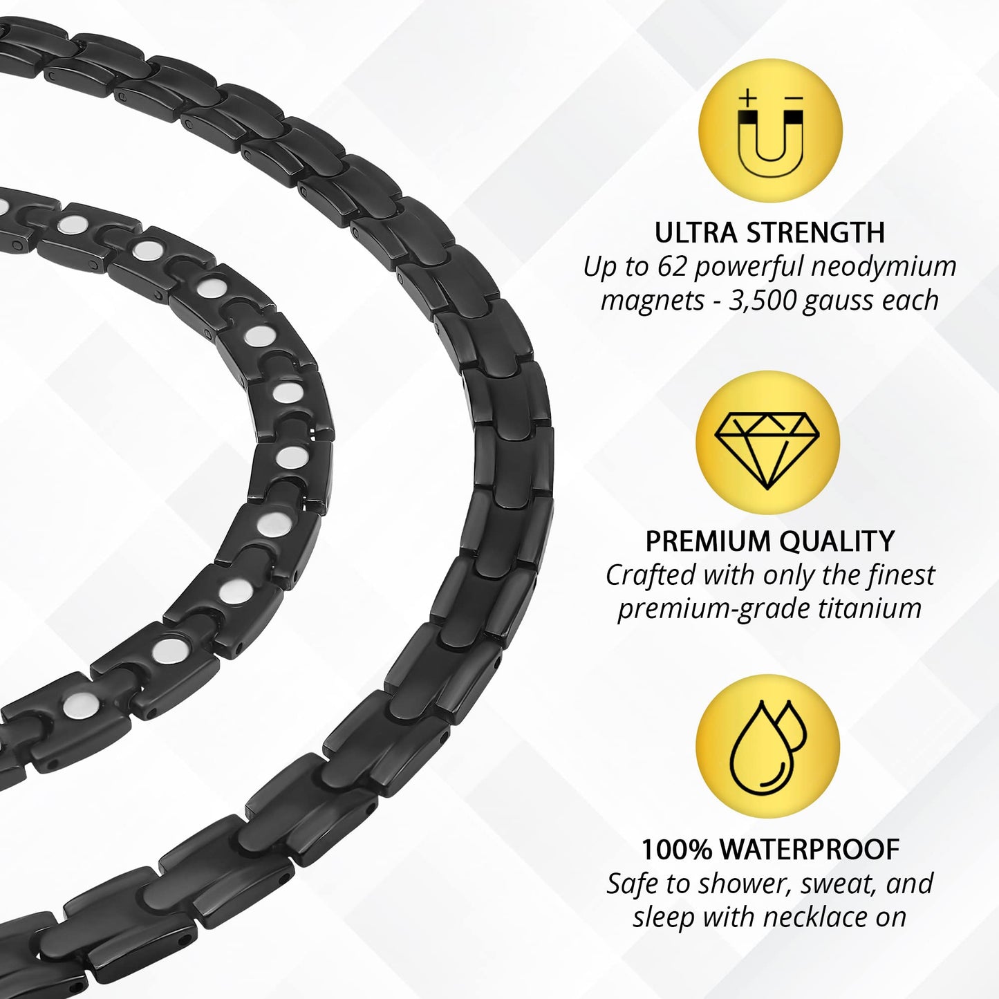 MagnetRX® Titanium Magnetic Necklace – Ultra Strength Magnetic Necklaces for Men & Women – Effective Titanium Necklace with 62 Magnets (Black, 21.5 Inches)
