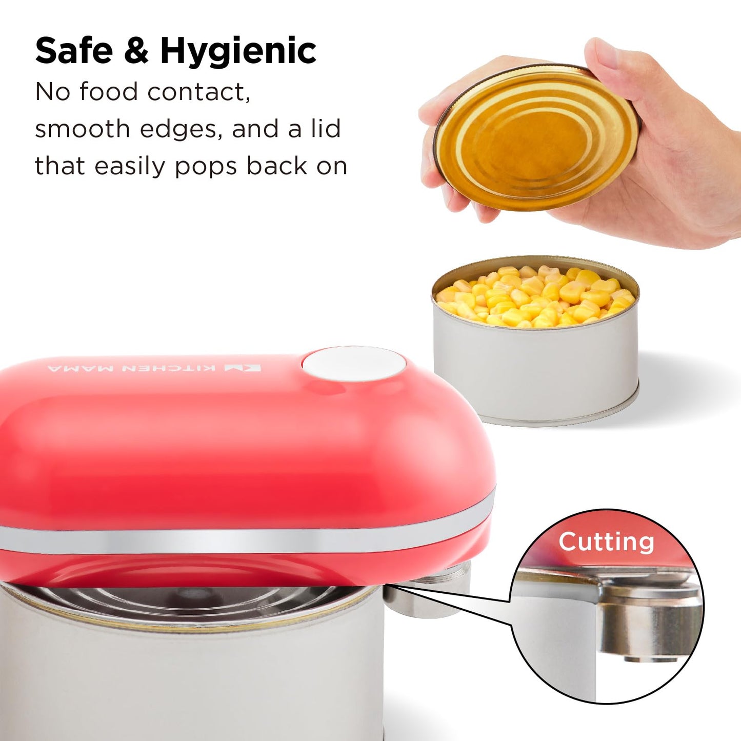 Kitchen Mama Mini Plus Rechargeable Electric Can Opener: Compact Design, USB-C Charging, Hands-Free, Auto Shut-Off, Smooth Edge Cutting - Perfect for Seniors, Home, and Travel (Red)