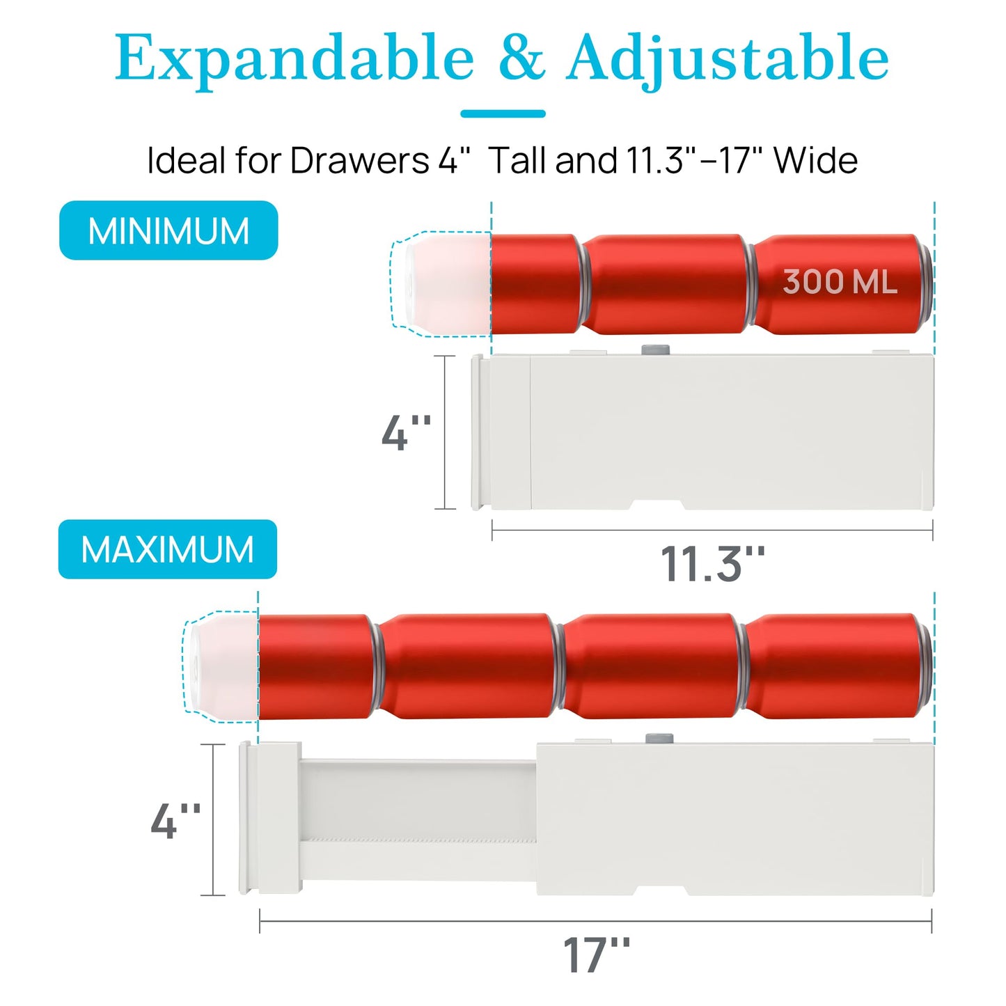 Vtopmart 12 Pack Drawer Dividers for Clothes, 4" High 11.3"-17" Adjustable Expandable Dresser Drawer Organizer, Plastic Drawers Separator for Dresser, Baby Clothes, Underwear, Kitchen & Office Storage