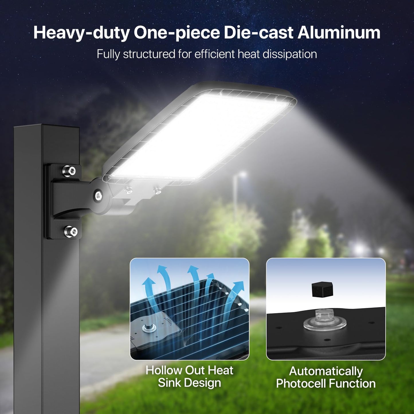 Kifflux 150W Led Parking Lot Light Adjustable Arm Mount 18000LM Flood Light 5000K IP65 Waterproof Shoebox Street Lights with Dusk to Dawn Photocell Outdoor Lighting for Yard, Warehouse, Barn, AC120V