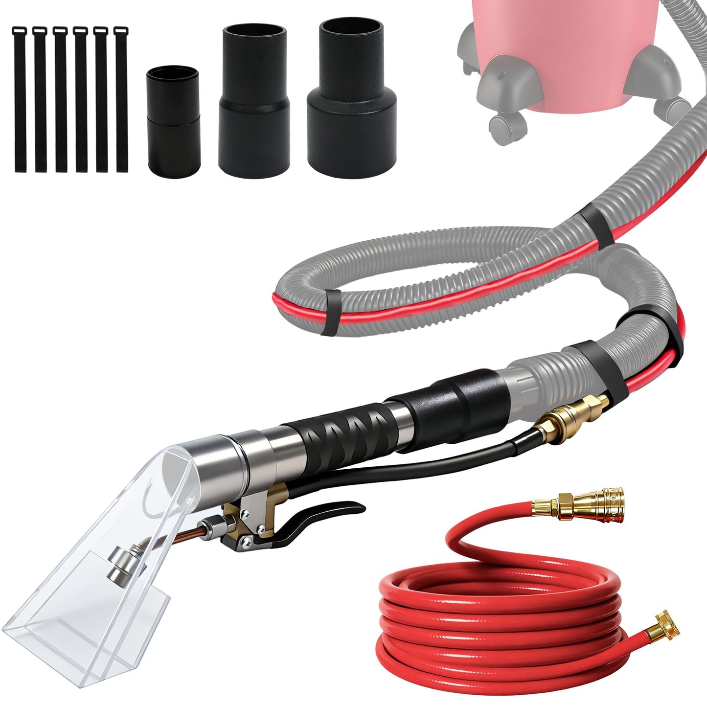 Happy Tree Universal Fit All Brands' Shop Vac Extractor Hose Kit Adapter Wet-dry Extraction Accessory for Upholstery & Carpet Cleaning Auto Detailing Wet Vaccum Accessories with 25 Feet Water Hose