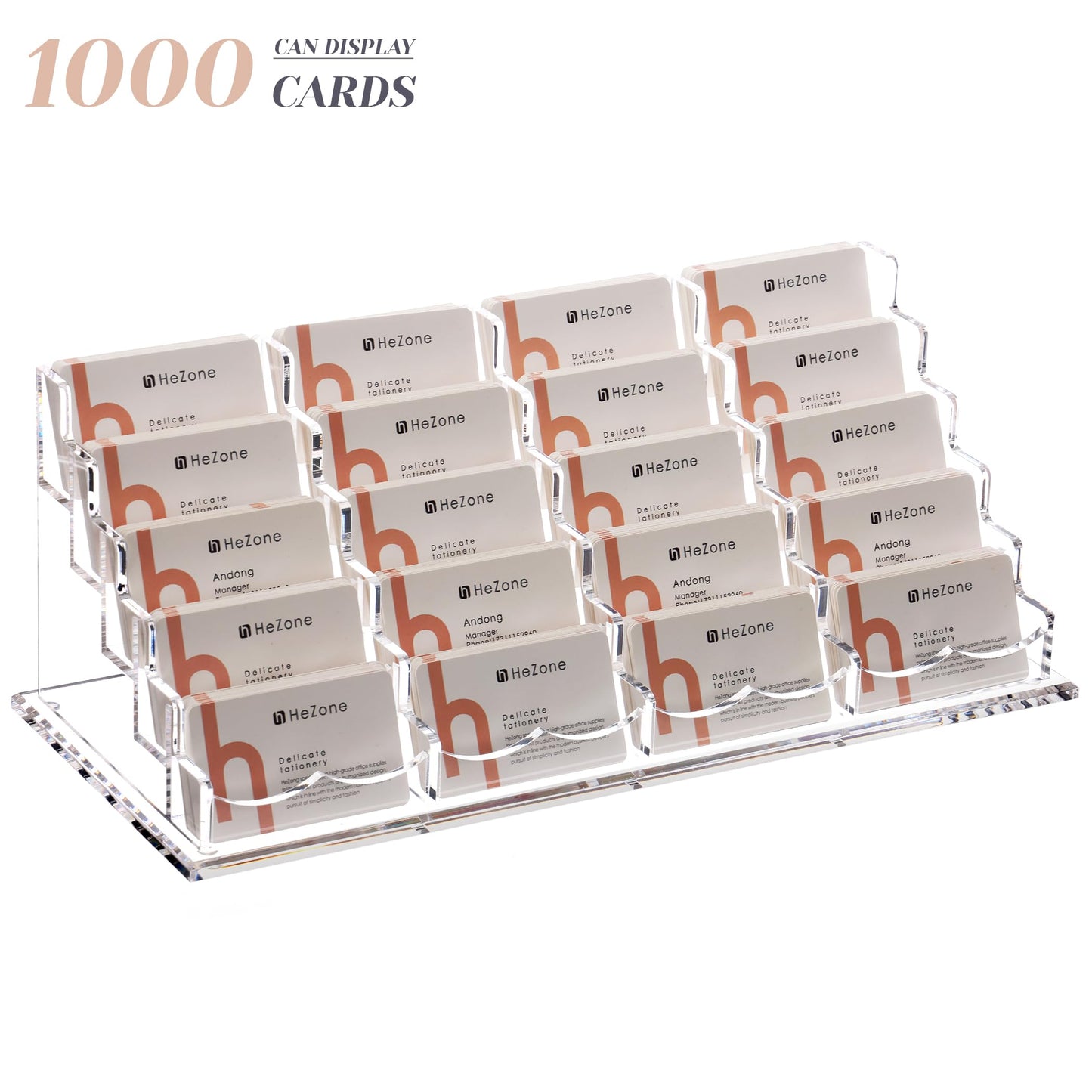 HeZone Business Card Holder for Desk Multiple Cards Display Stand Rack for Women and Men Clear Acrylic Card Organizer 20 Slot 5 Tier Large Capacity-Holds 1000 Cards -1 Pack (20 Cell H)