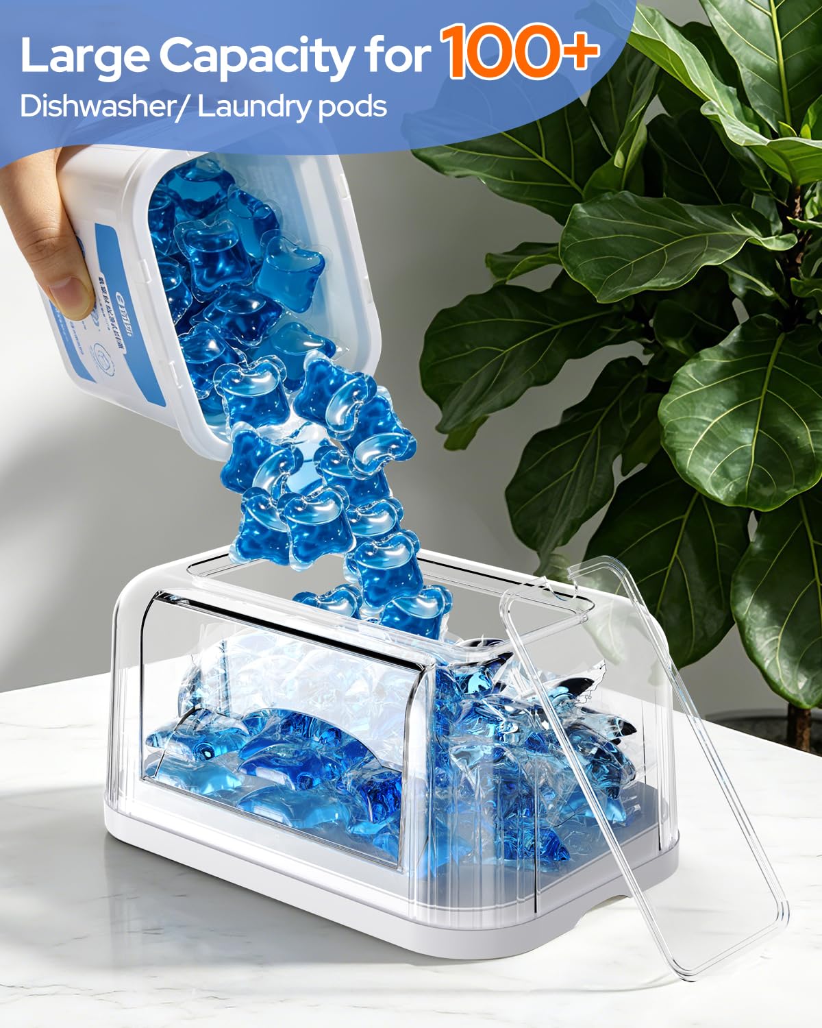 YGKATING Trash Bag Dispenser & Dishwasher Pods Container, 3 in 1 Clear Acrylic Garbage Bags Holder Under Sink Organizer Laundry Pods Dishwasher Tabs Storage Box for Laundry Room and Kitchen Cabinet