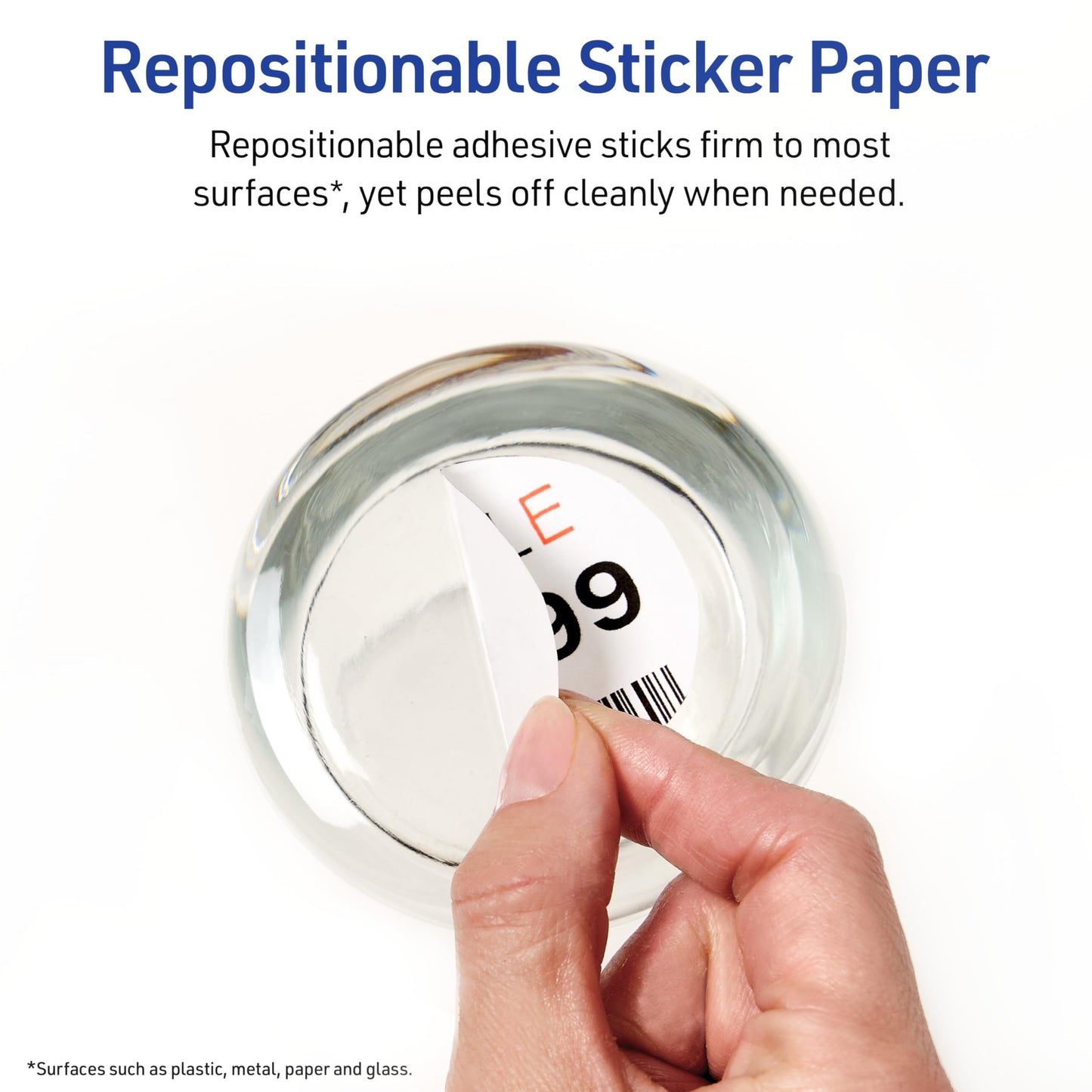 Avery Printable Sticker Paper, 8.5" x 11", Matte White, Repositionable Adhesive, Laser/Inkjet Compatible, 90 Full-Size Label Sheets, Great for Product Labels, Cute Stickers, and More (6-Pack of 3383)