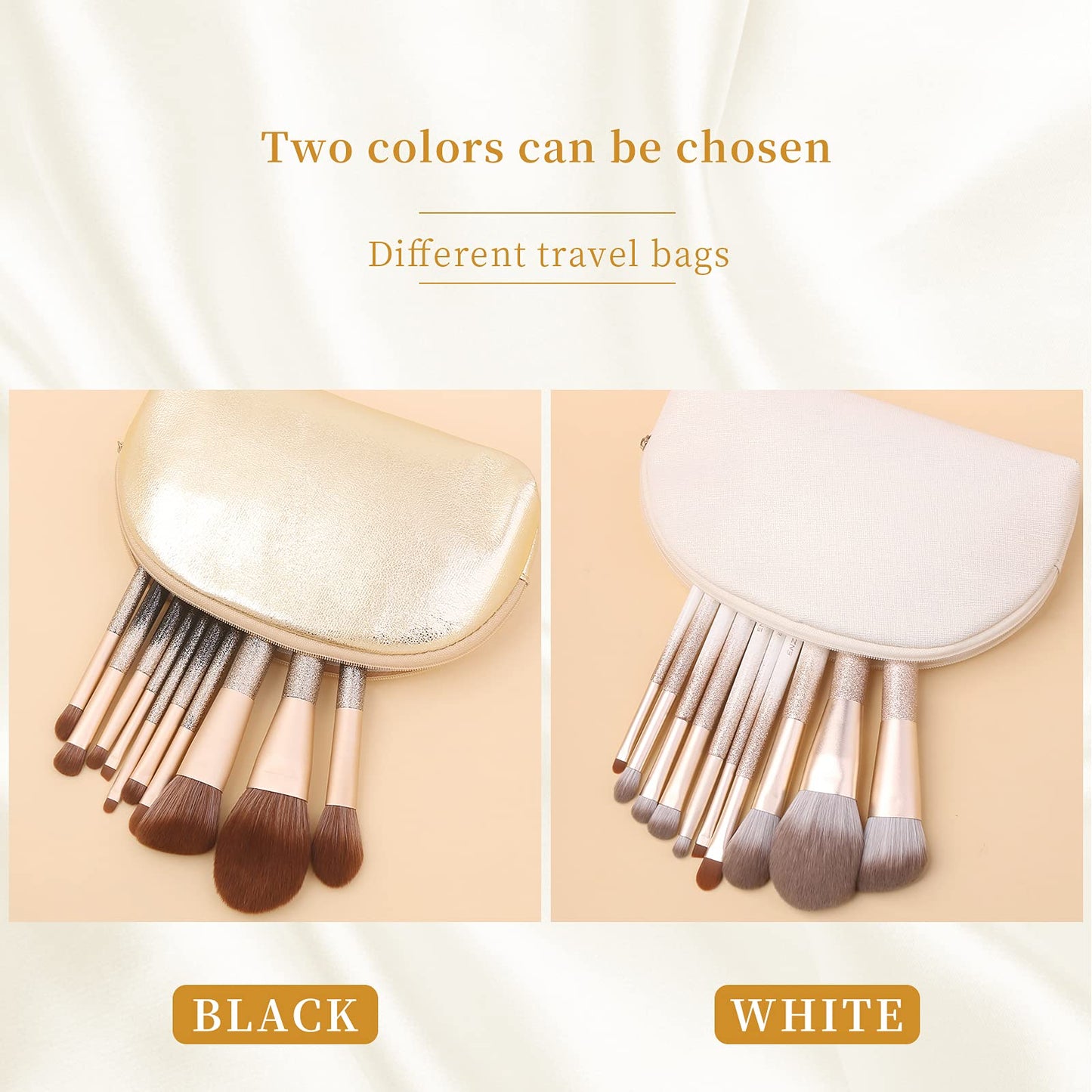 ENZO KEN Natural Hair Makeup Brush Set Professional, Fox Hair Makeup Brushes Set with Case, Glitter Make up Brushes Set Professional, Natural Makeup Brushes, Natural Bristle Makeup Brush - ORRA, White