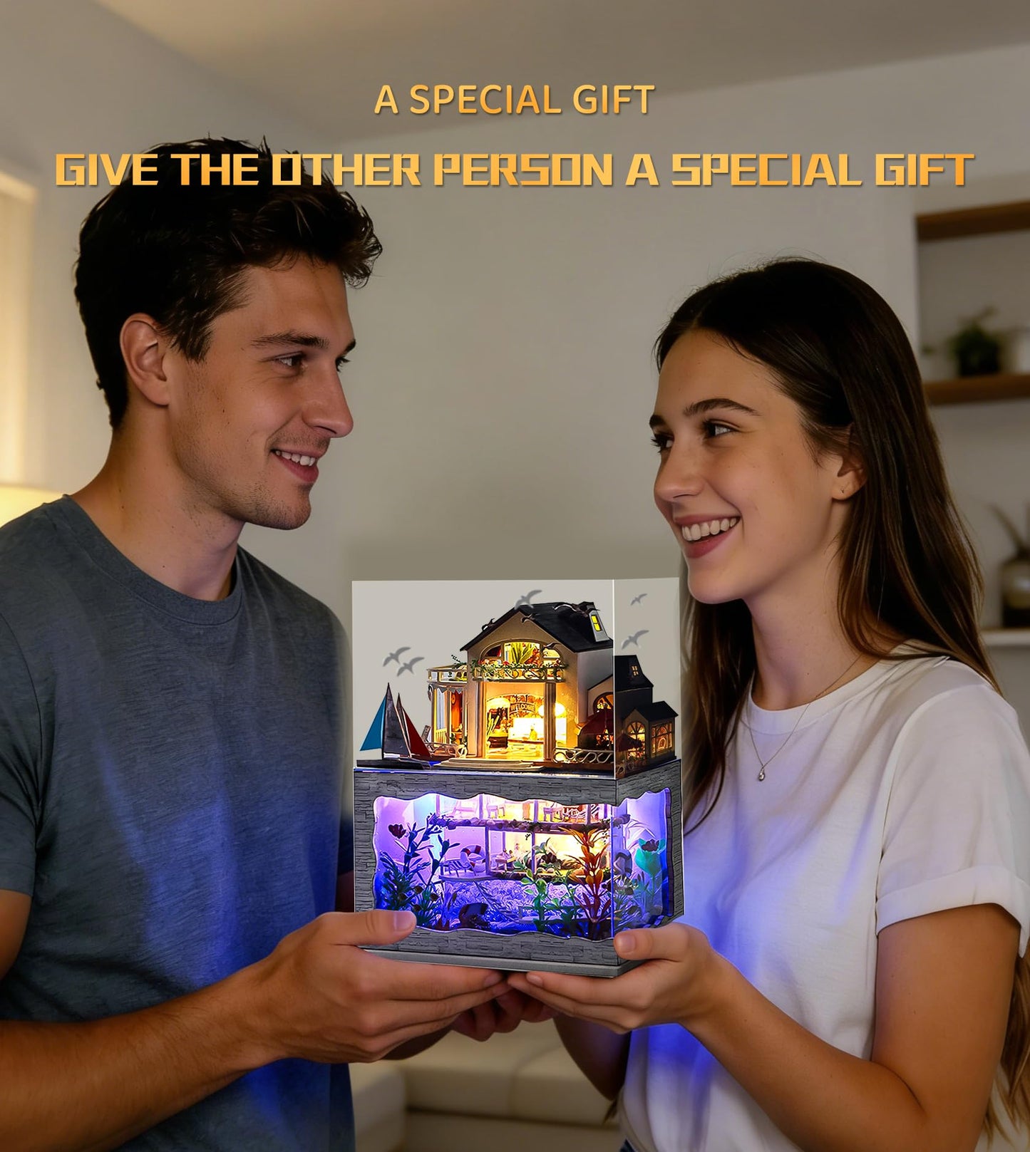 Spilay Miniature Dollhouse Kit with Furniture,DIY Dollhouse Kit Mini Modern Villa Model Plus Dust Cover and Music Box ,1:24 Scale Creative Room Idea for Children Birthday Gift(Hawaii Impression)
