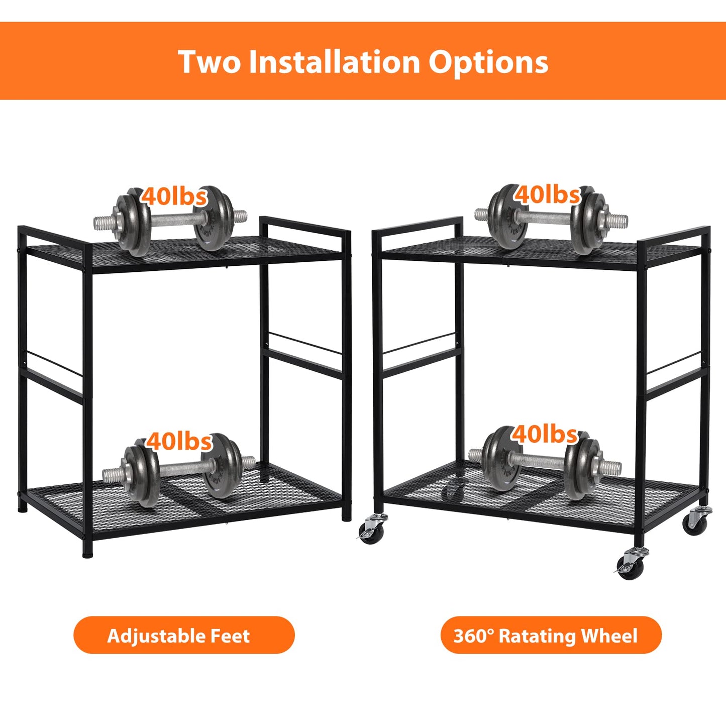 OYEAL Computer Tower Stand, PC Tower Stand Metal Rolling Cart Holds up to 40lbs, 2 Tier Mobile Printer Stand with Storage Under Desk for Home & Office, Black