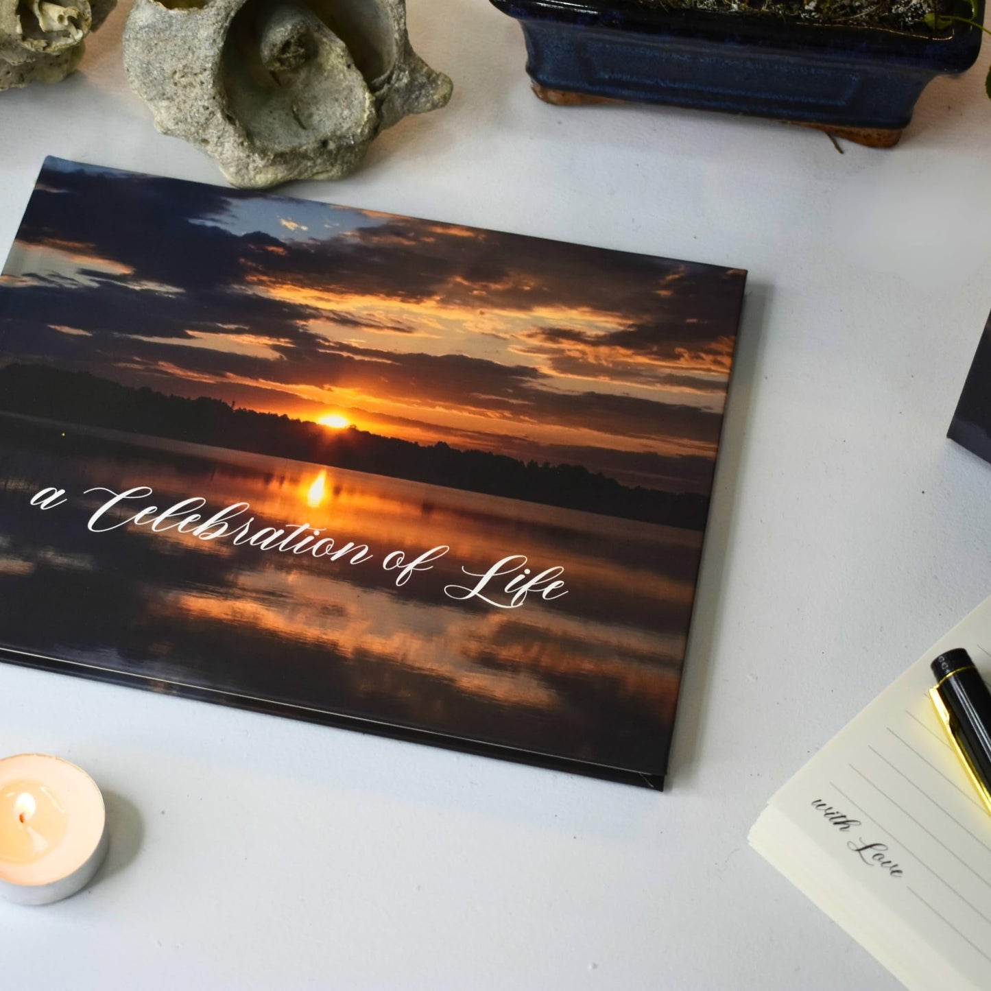 All-In-One Funeral Guest Book Set – Elegant Memorial Guestbook, Funeral Register Book, 60 Memory Cards, Collection Box, Black Pen, Table Sign, Celebration of Life Guest Book, Memorial Keepsake