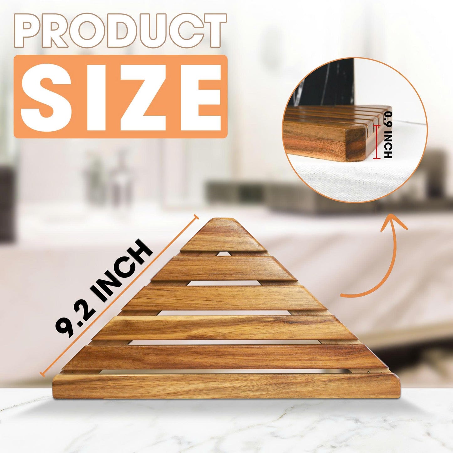 ENKEZI Acacia 2,3 Tiers Corner Shower Shelf, Triangular Corner Shelf Wooden Bathroom Shelf for Tiled Wall, Shower Corner Shelf, No Drilling Requied (3)