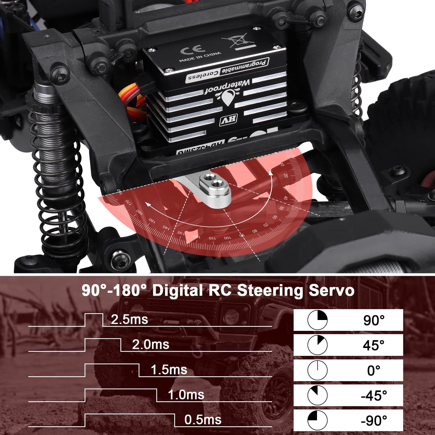 HobbyPark Waterproof 45KG Servo Coreless Motor 8.4V HV Servo High Torque Servo Full Metal Gear RC Servo Programmable for 1/8 1/10 RC Crawlers RC Trucks RC Cars Buggy Robotic Control Angle 180° 2BB