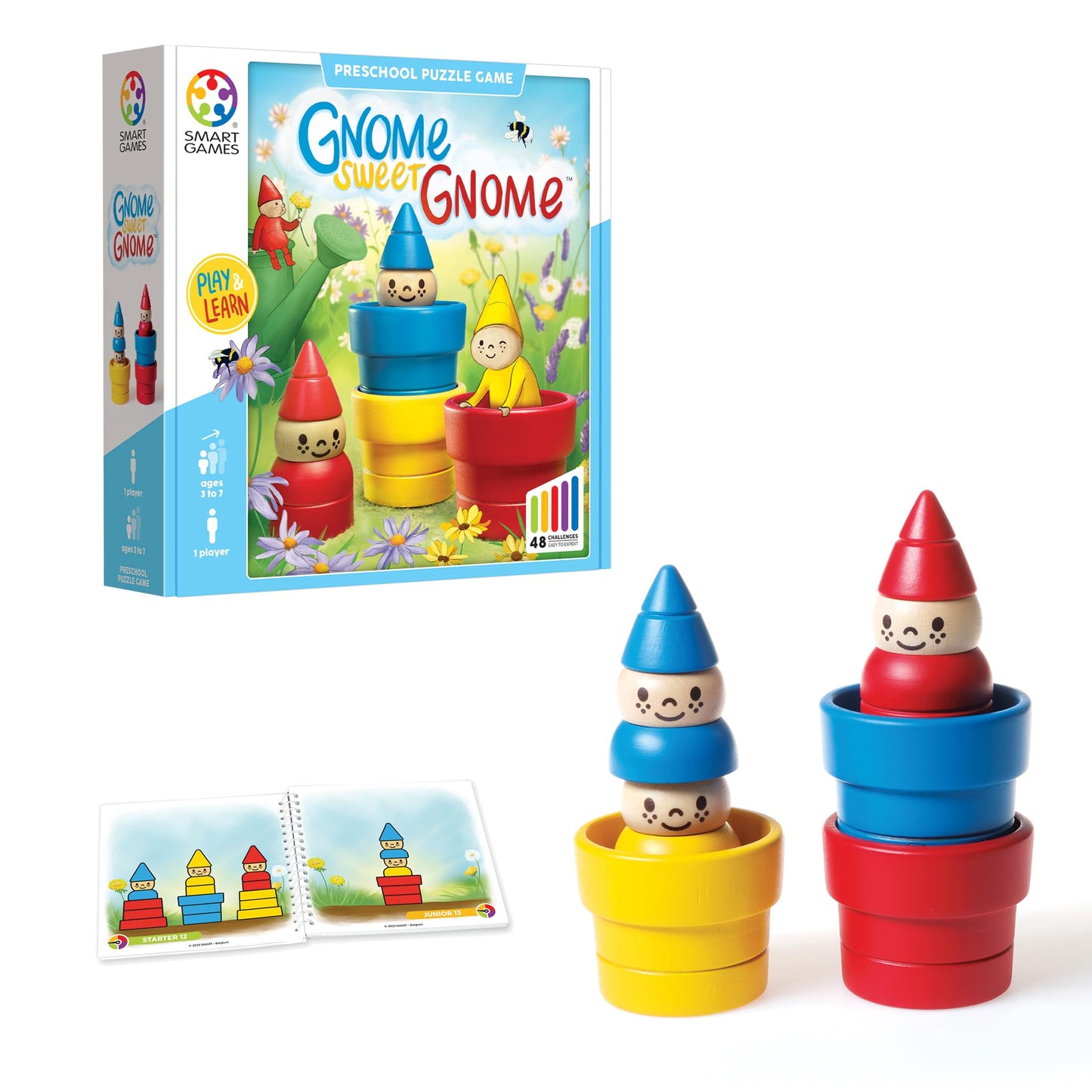 SmartGames Gnome Sweet Gnome Wooden Deduction Game for Ages 3-7 with 48 Challenges