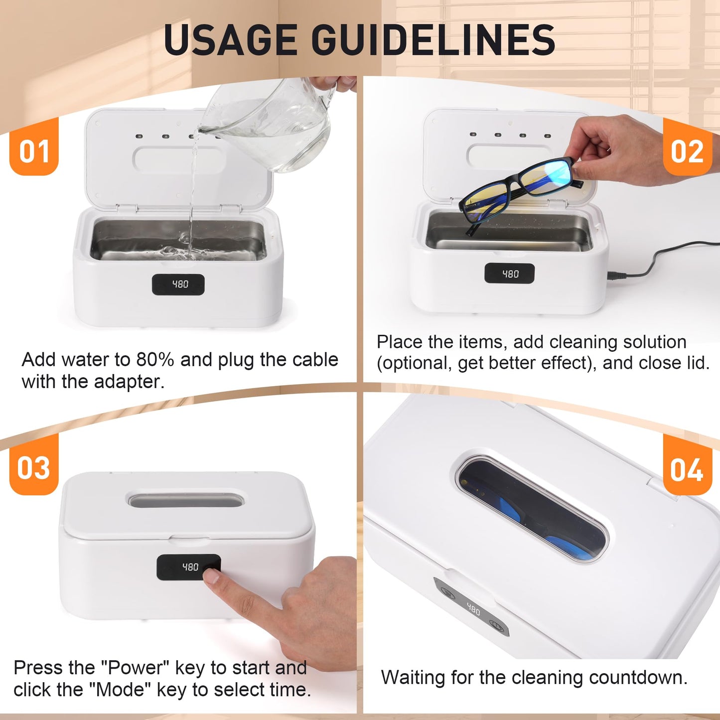 snawowo Ultrasonic Jewelry Cleaner Machine- 28oz/800ml 49KHz Professional Retainer Cleaner |5 Timers LED Display |304 Stainless Steel Tank for Jewelry, Dentures, Retainers, Glasses, Rings, Watch Strap