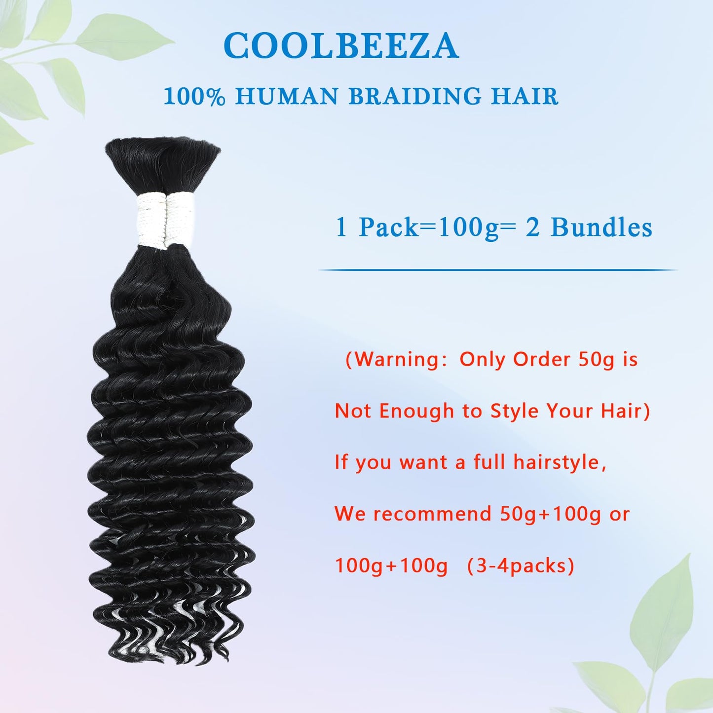Coolbeeza Human Braiding Hair 22 Inch Deep Water Wave Bulk Human Hair for Braiding 12A Brazilian Virgin Curly Hair for Boho Braids Wet and Wavy No Weft 2 Bundles 100g Hair Extensions