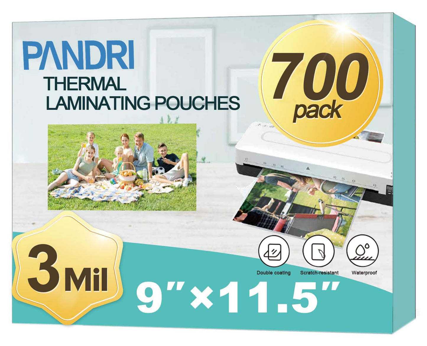 Laminating Sheets, PANDRI 700 Pack Thermal Laminator Pouches Holds 8.5 x 11 Inch, 3 Mil Clear Laminator Paper 9 x 11.5 Inch, Letter Size
