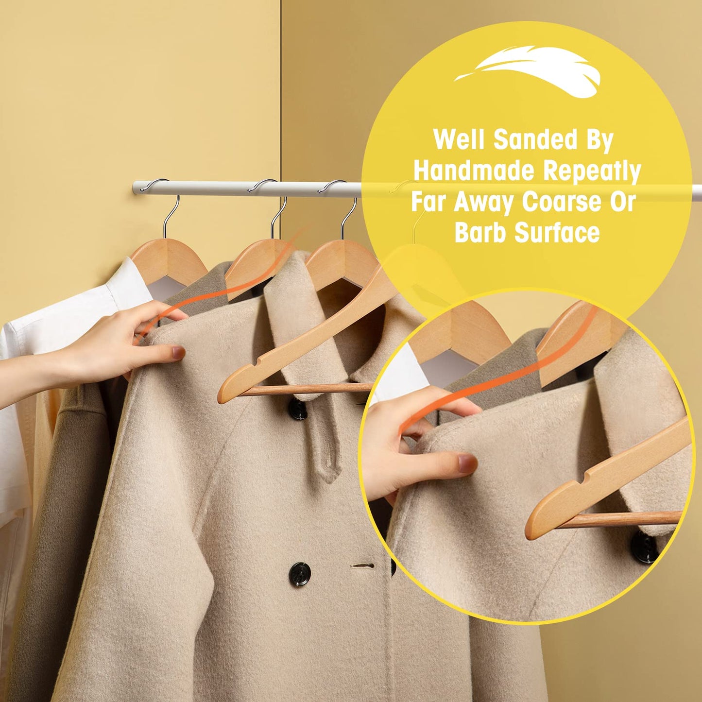 Uinicor Wooden Hangers - 60 Pack - Clothes Hanger for Daily Used,Heavy Duty Wood Hangers with Precisely Cut Notches,Coat Hanger for Closet, Clothes Hangers for Shirt Suit Dress (Natural)