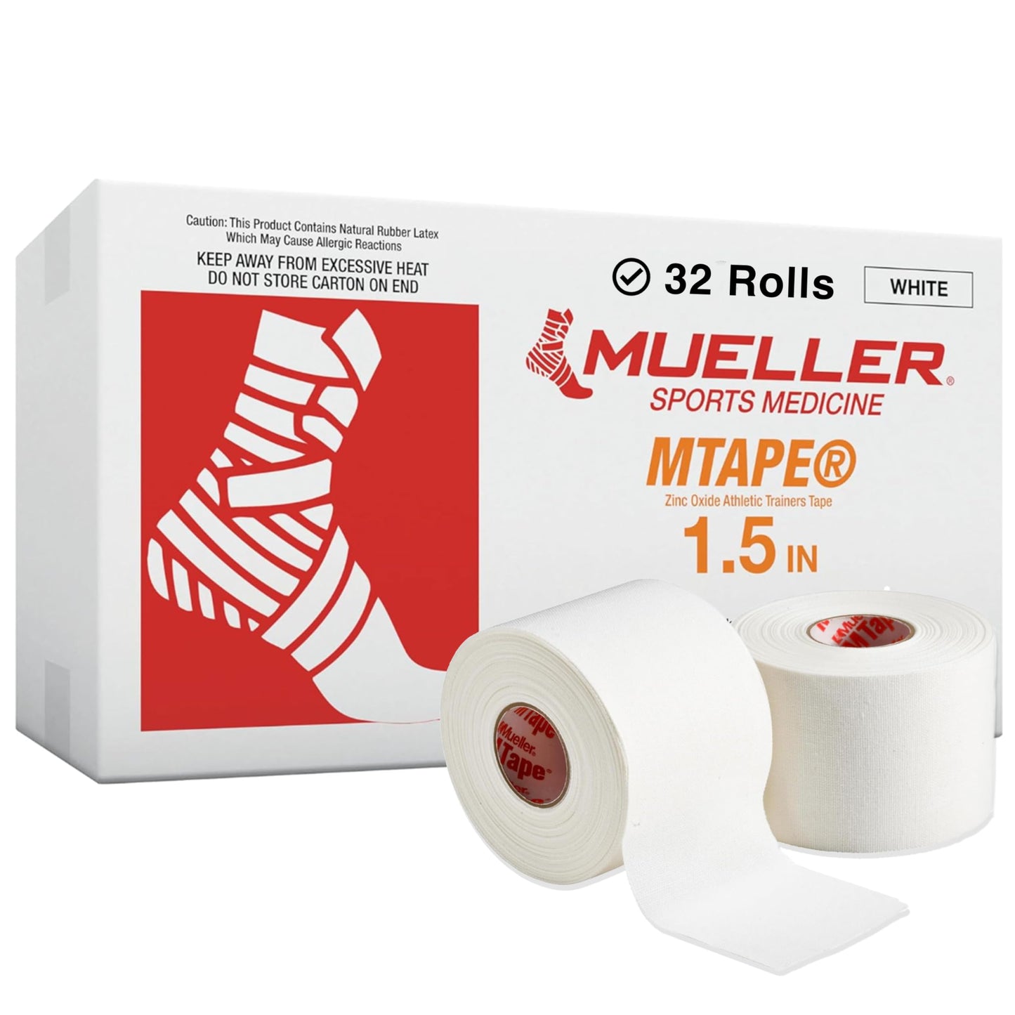 MUELLER Sports Medicine MTape Rolls Team Pack, Quality Athletic Tape, Easy to Tear for Fast & Effective Taping, 1.5" x 10 Yards Per Roll, 32 Rolls, White