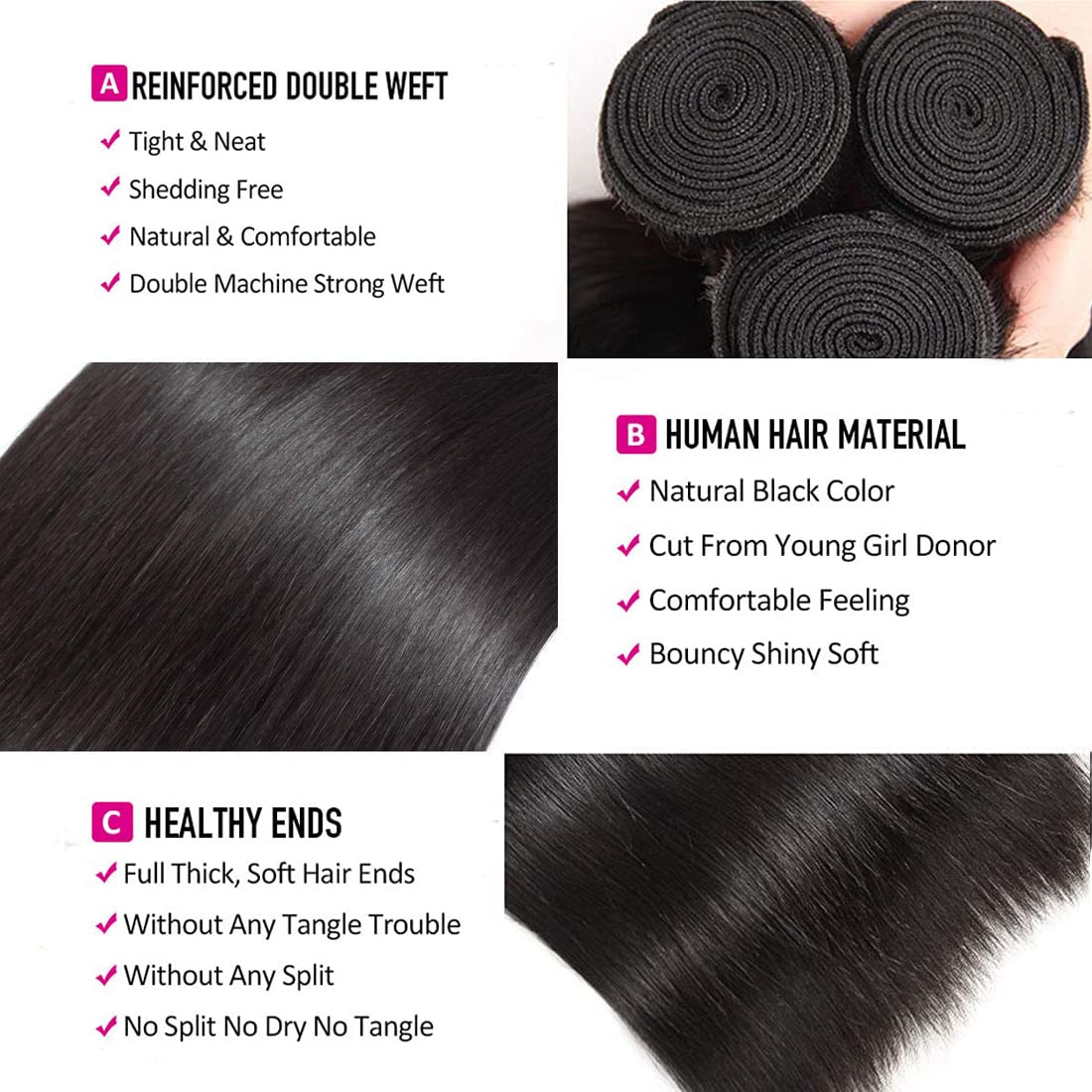 Straight Bundles with Closure Human Hair 20 22 24+18 Brazilian Human Hair Bundles with Closure Straight 100% Unprocessed Virgin Weave Hair Bundles with Closure 10A Bundles Human Hair with Lace Closure