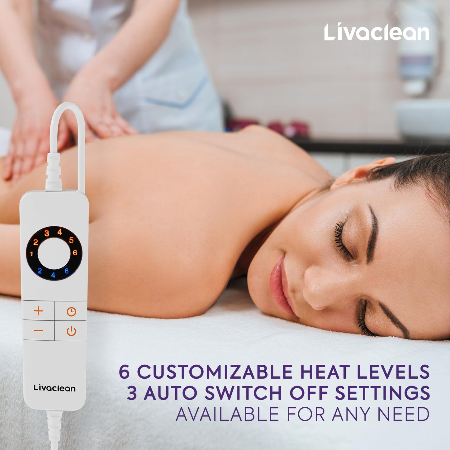 Flannel Massage Table Warmer w/ 6 Temperature Settings (71" x 31.5”) LivaClean Fleece Massage Table Warmer Heating Pad Blanket, Electric Heated Blanket, 2-Year Replacement Guarantee