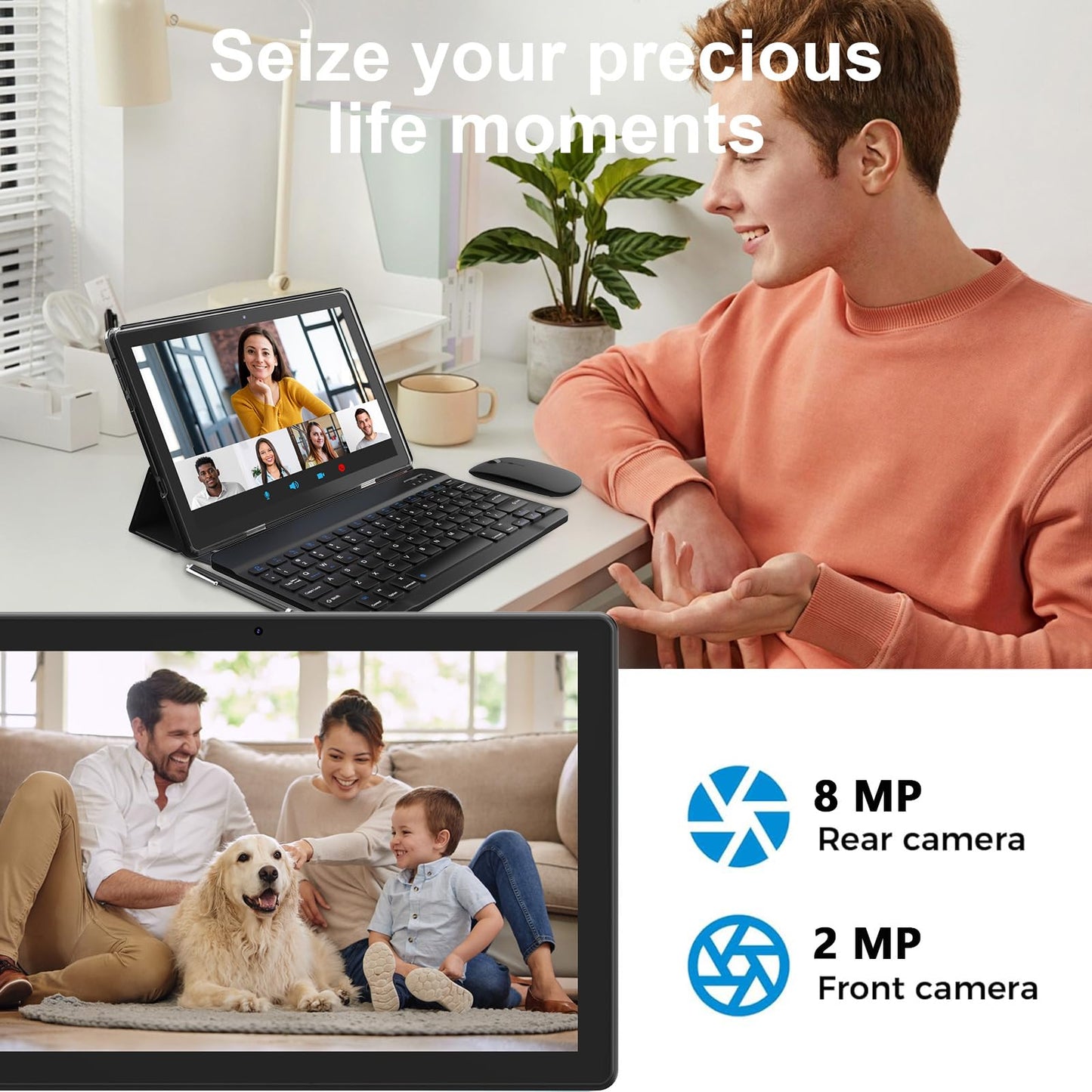 2 in 1 10GB+64GB Tablet 10.1 inch Android 14 Tablet Set Tablets with Keyboard Case wireless Mouse Stylus Screen Flim 10.1 IN 1280*800 HD Touch Screen 8MP Dual Camera Games Tab Wi-Fi BT Tableta PC