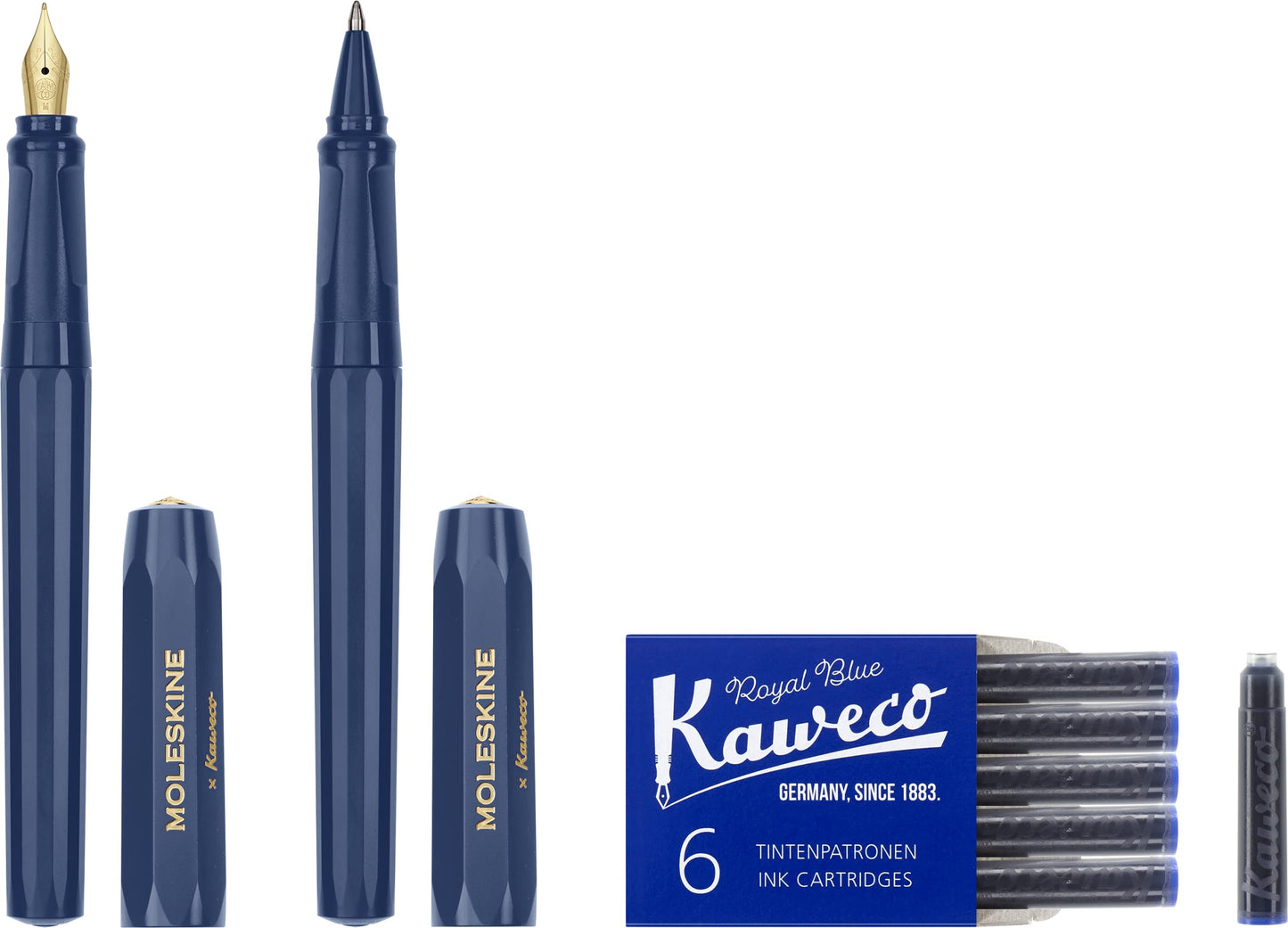 Moleskine x Kaweco, Fountain Pen and Ballpen Set, Medium Nib/1.0mm Point, Blue with Blue Ink