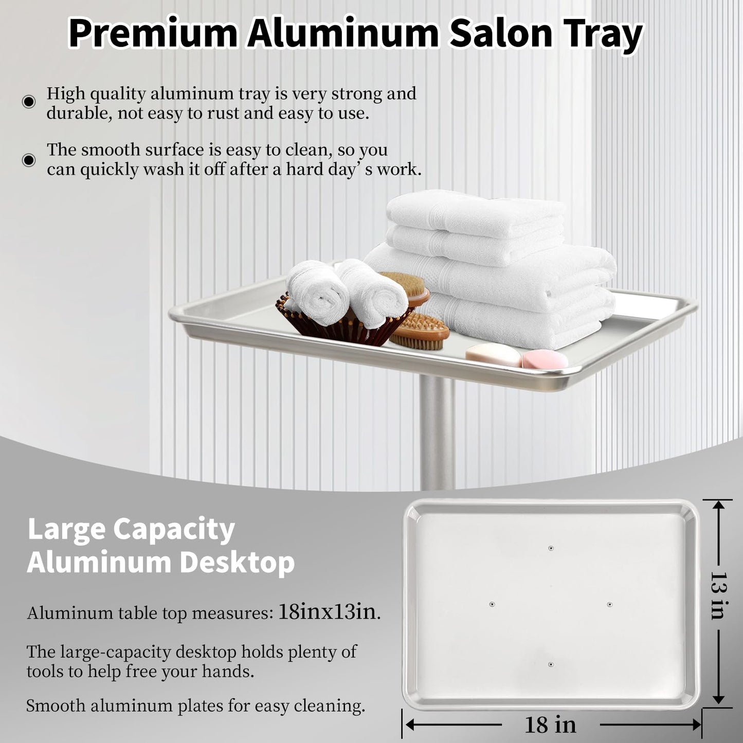 Salon Señor Salon Tray Cart,Aluminum Instrument Tattoo Trolley Tray with Wheels Adjustable Height,Height Adjustble Hair Color Storage Tray Cart