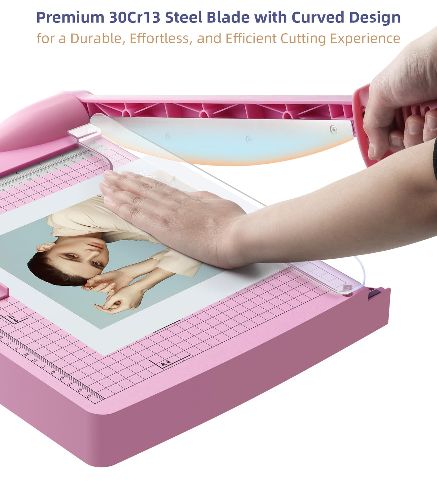 Firbon 12" Guillotine Paper Cutter, Heavy Duty 30-Sheet Capacity Trimmer for Cardstock, Photos, Scrapbooking, Office, Classroom, Studio (Pink)