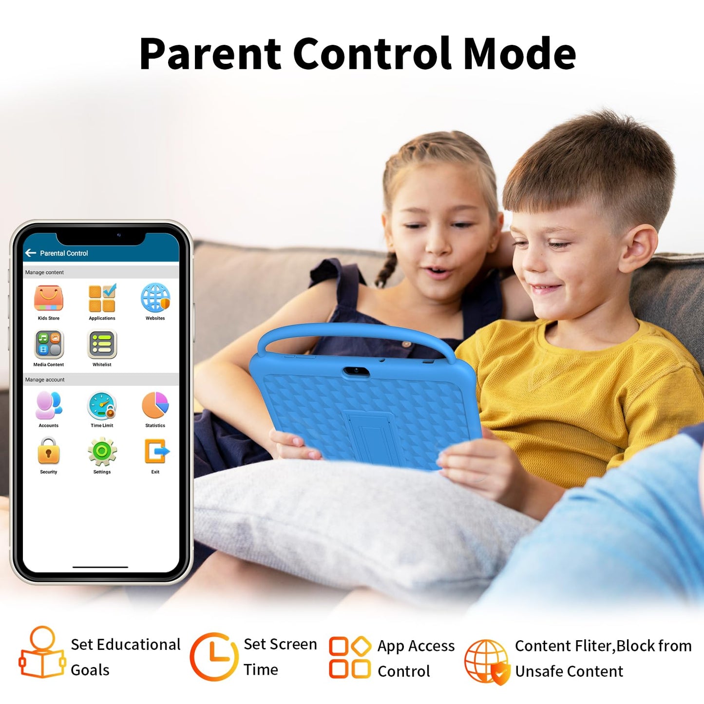 NEWISION 10 inch Kids Tablet, Android 13 Tabletas for Kids 2GB+64GB, Toddler Tablets with Case, 6000mAh, Bluetooth 5.0, WiFi,iWawa Pre Installed, Parental Control,Educational Games（Blue）