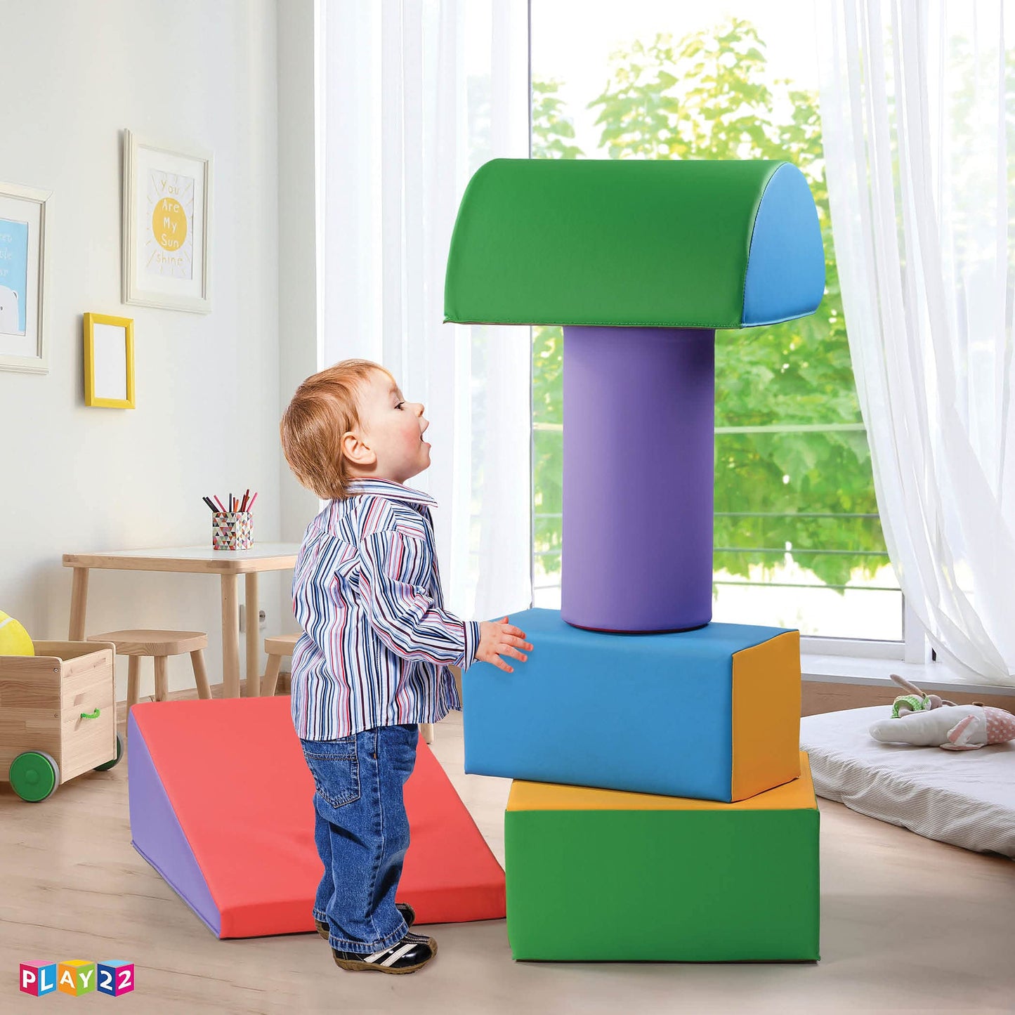 Climb and Crawl Activity Play Set - Climbing Foam Shape Toy for Toddlers 5 Piece Soft Zone Climbing Blocks, Safe Indoor Crawling Gym Equipment for Toddler, Infant, Baby Waterproof and Easy to Clean