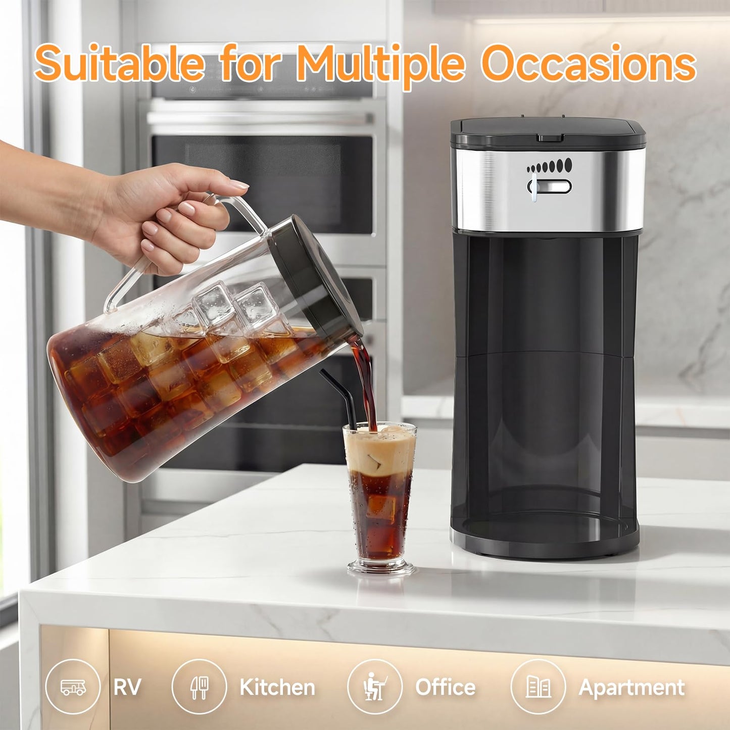 Iced Coffee Tea Maker With Reusable Filter Basket 3 QT Pitcher Iced Tea And Coffee Machine, Tea Makers For Iced Tea, Lattes, Lemonade And Flavored Water (3QT 2)