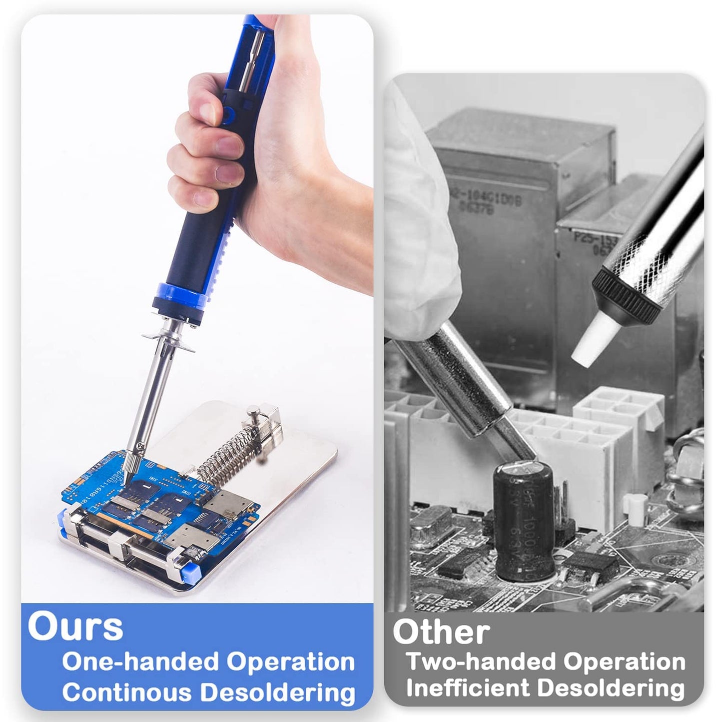 K KERNOWO 929D-V Electric Desoldering Soldering Iron Sucker – Desoldering Pump Tool with 1.0mm & 1.2mm Nozzles, Desoldering Gun with Wick & Cleaning Pin for Through-Hole Solder Removal