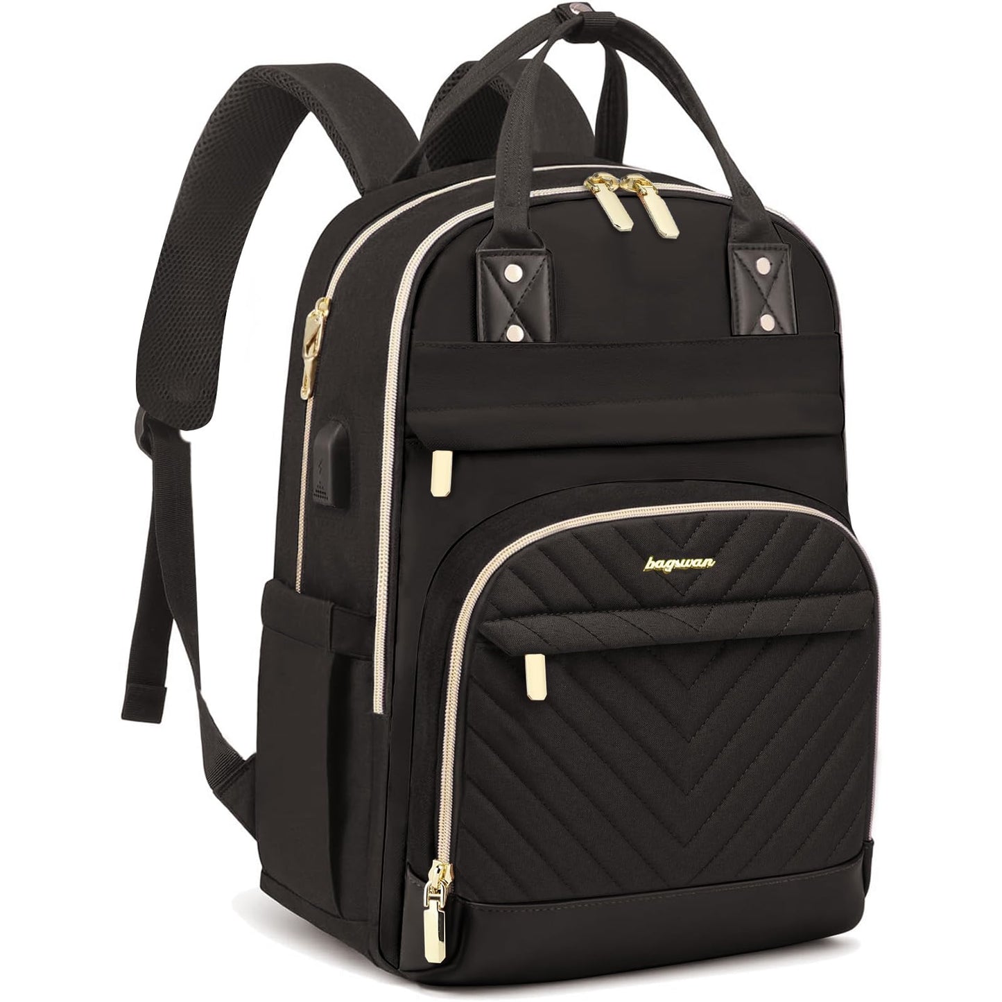Laptop Backpack for Women Work Bag - 15.6 inch Black Travel Backpack College Backpack with USB Charger Business Office Back Pack for Teacher Casual Waterproof Bookbag for Nurses