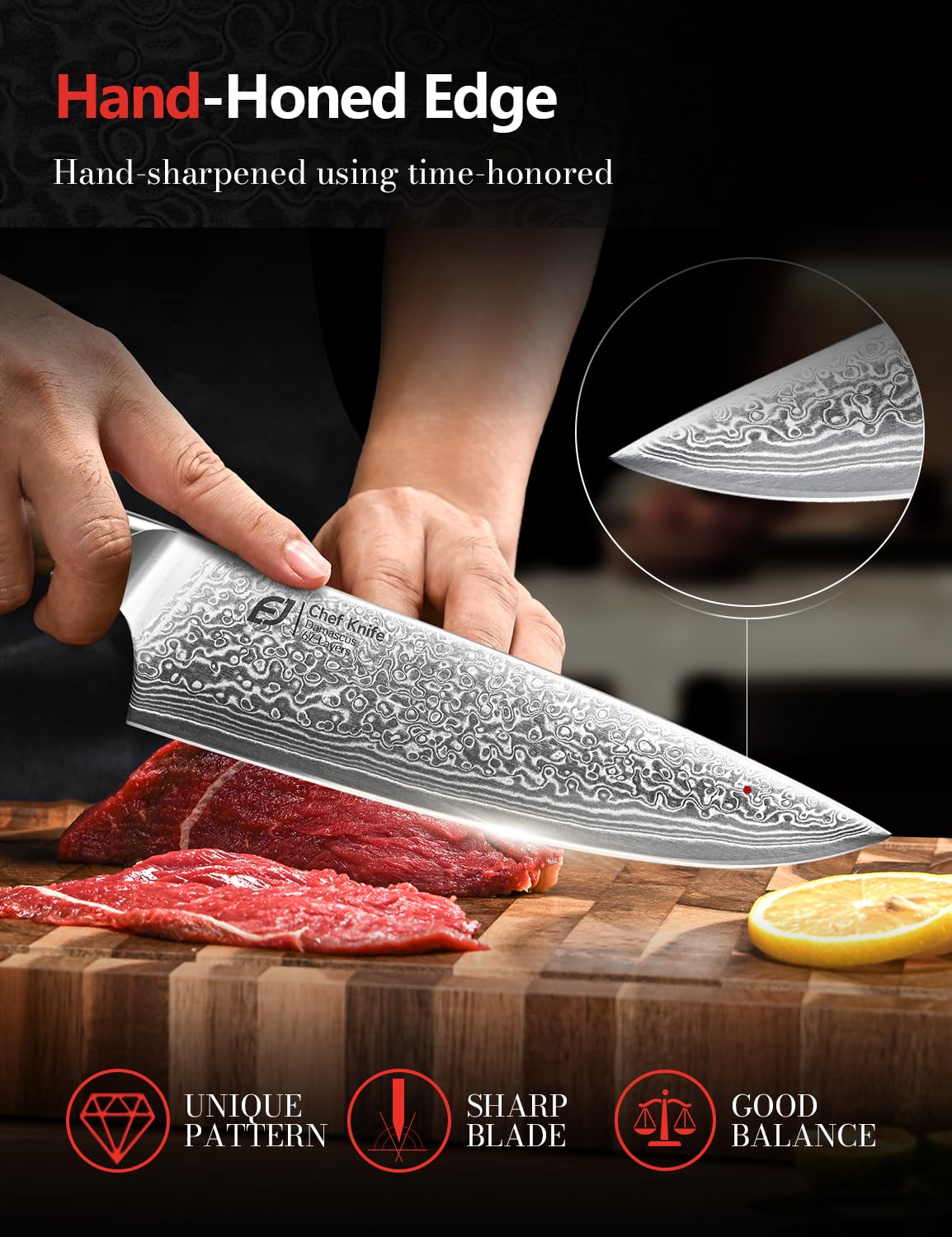 Emojoy Damascus Kitchen Knife Set, 3 PCS Japanese Chef Knife Set, 67-Layers Damascus Knife with Original Olive Wood Handle, Include Wooden Gift Box